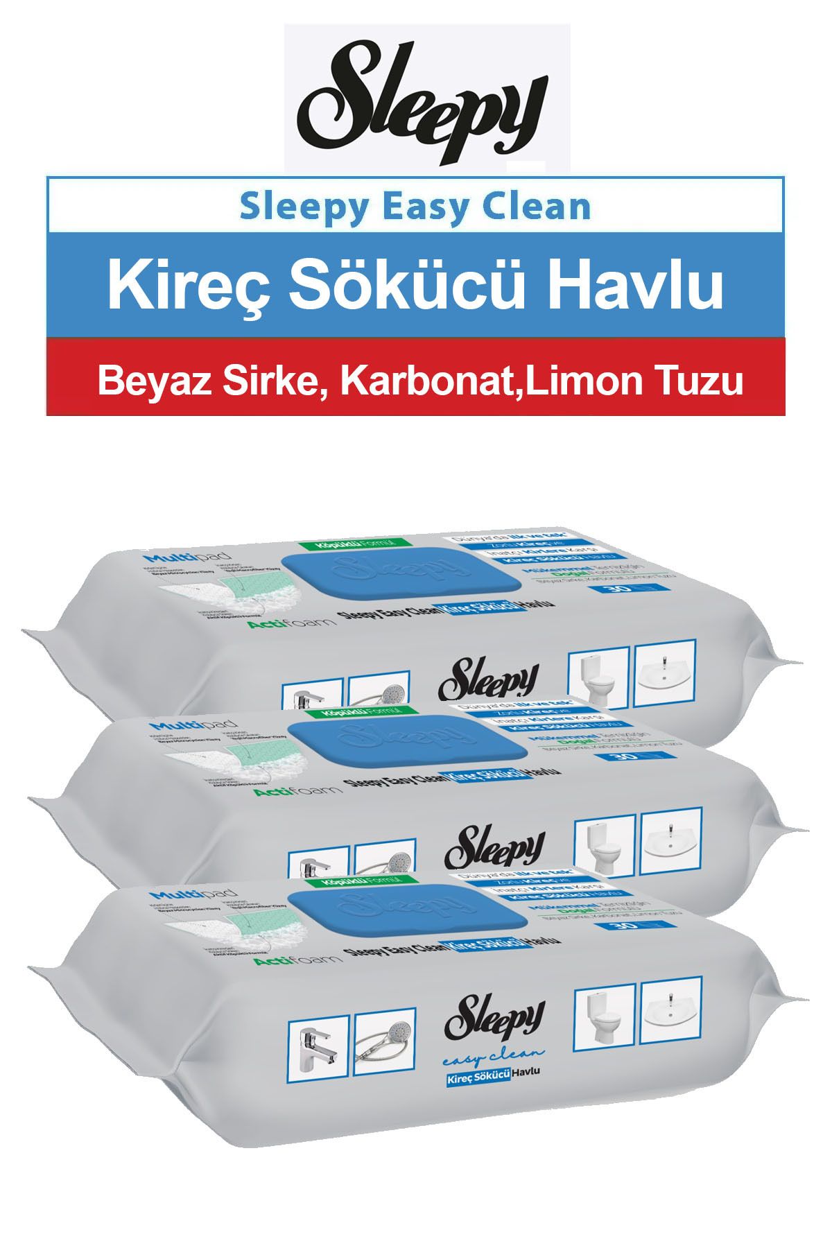 Sleepy Easy Clean Kireç Sökücü Havlu 30'lu 3 Paket