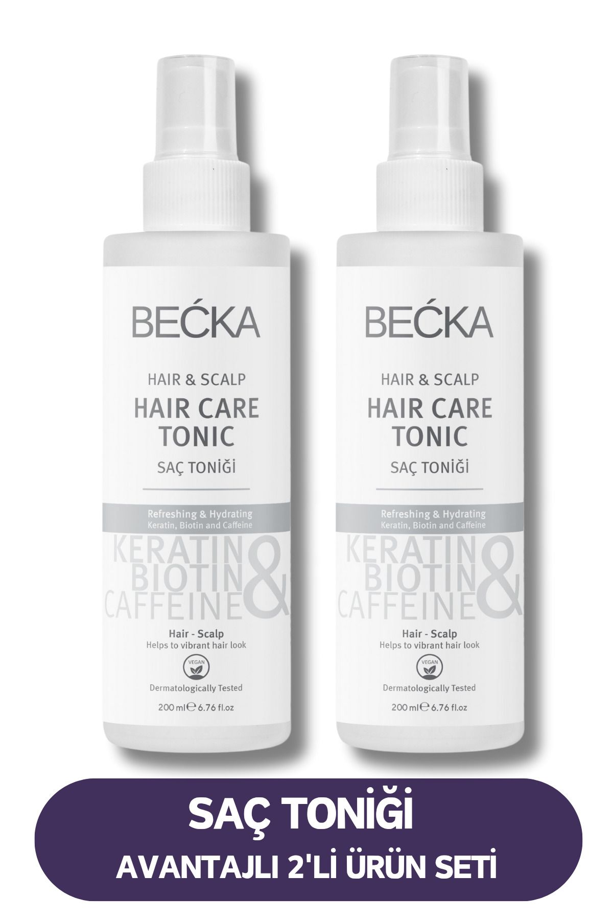 BEÇKA 2'li Set Saç Toniği, Biotin Keratin ve Caffeine Dökülme karşıtı Ve Hızlı Saç uzatma Etkili 200 ml