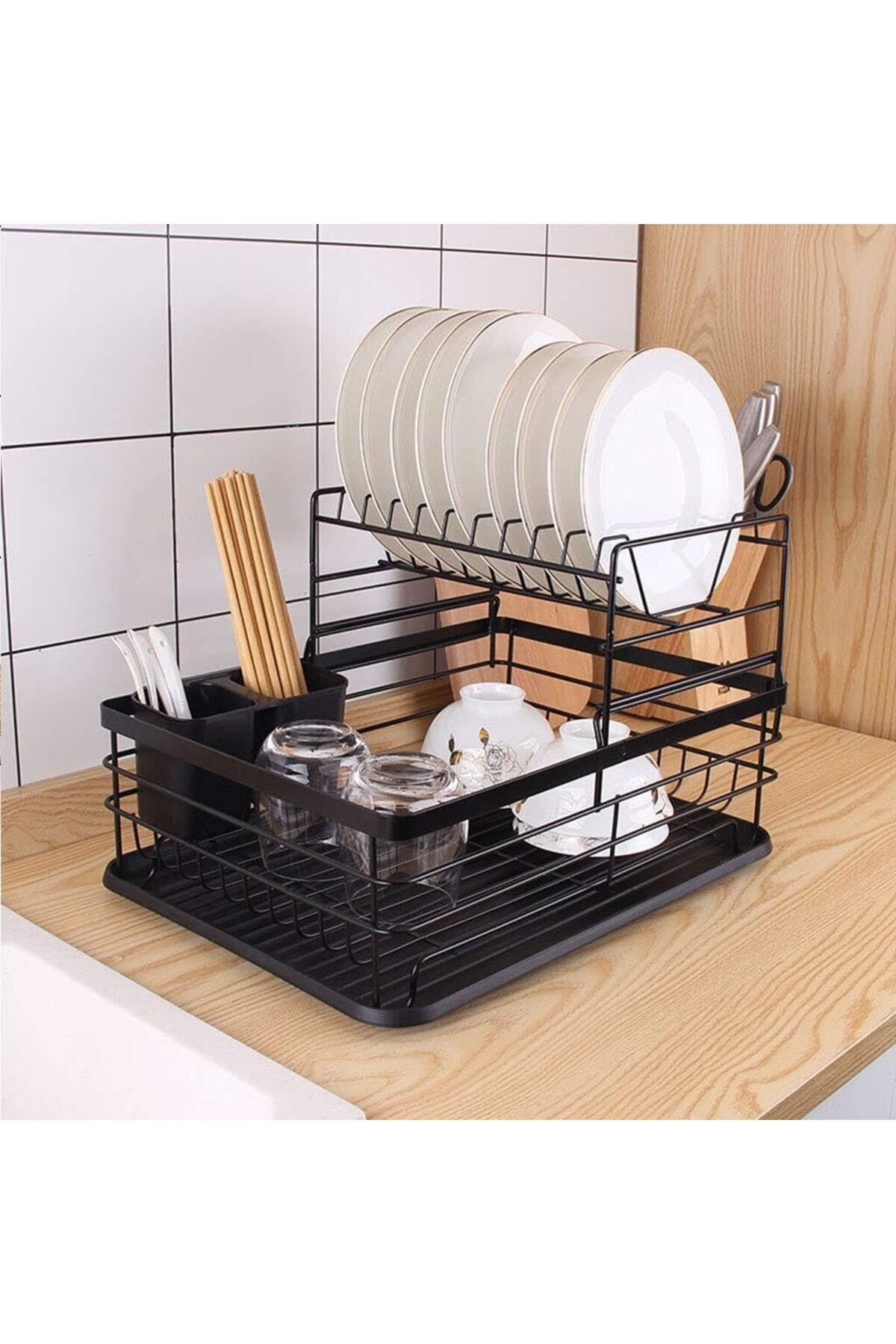 Arabest-Detachable 2 Tier Dish Drying Rack, Dish Drainer Rack, Drip Tray Utensil Holder for Kitchen 1