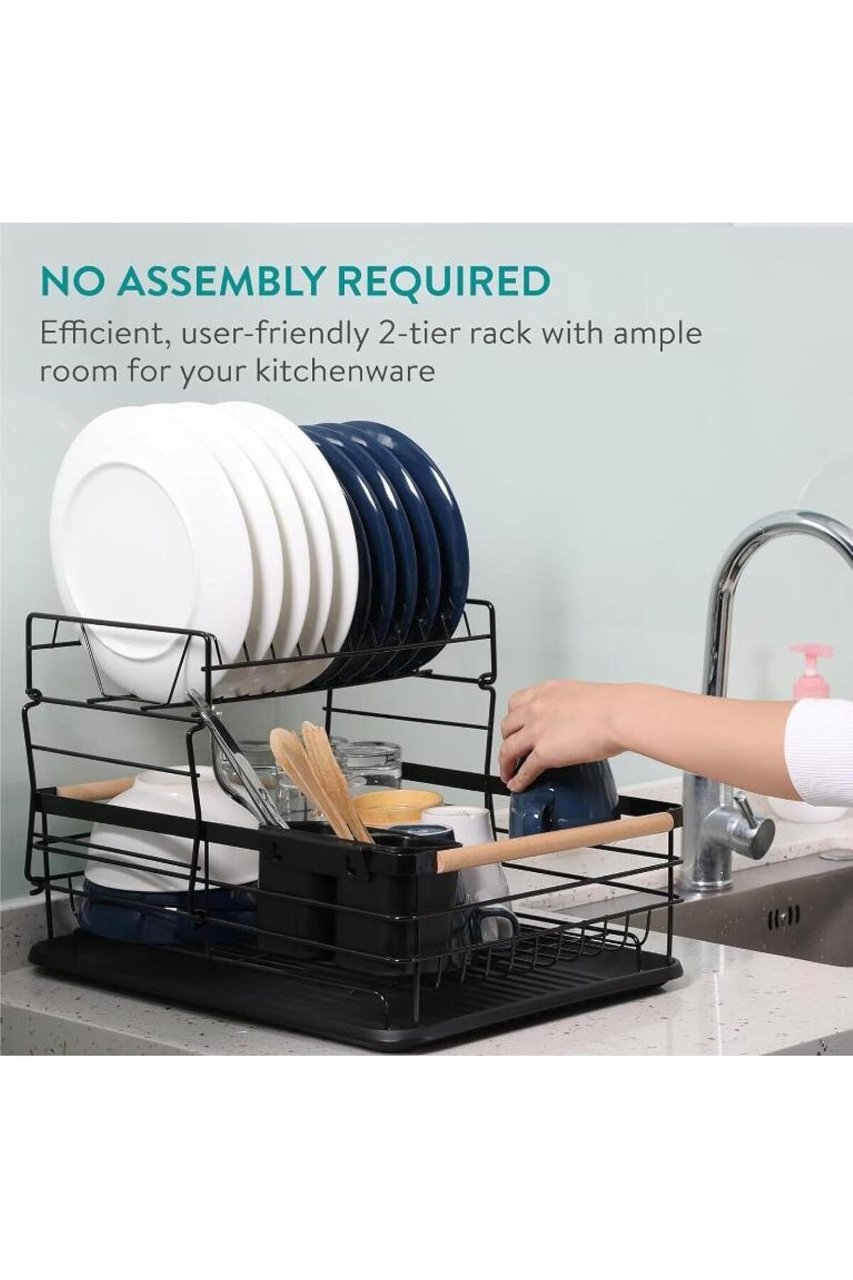 Arabest-Detachable 2 Tier Dish Drying Rack, Dish Drainer Rack, Drip Tray Utensil Holder for Kitchen 6