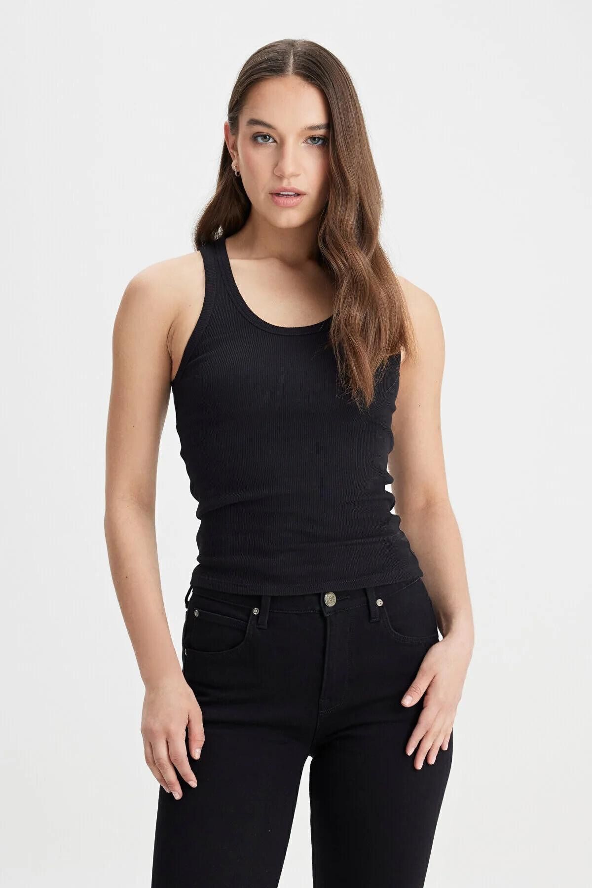 rşnmoda Kadın Fitilli Görünümlü Kalın Askılı Basic Siyah Atlet