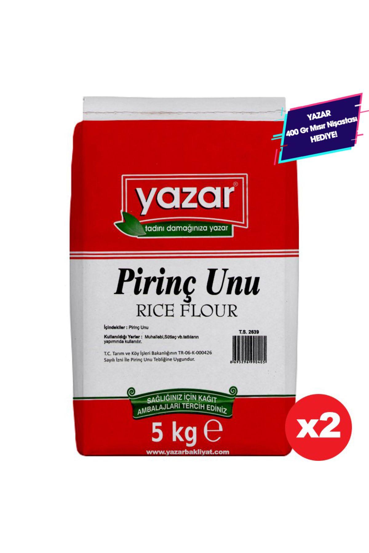 YAZAR Sade Pirinç Unu 5 Kg x 2 Paket