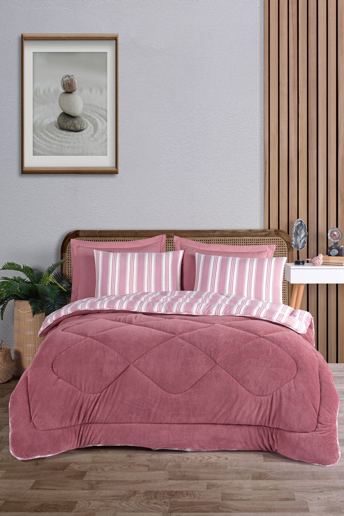 Eponj Home Çift Kişilik Comfort Set Yeni Nesil Wellsoft Yorganlı 3 Parça Soft Line Bordo