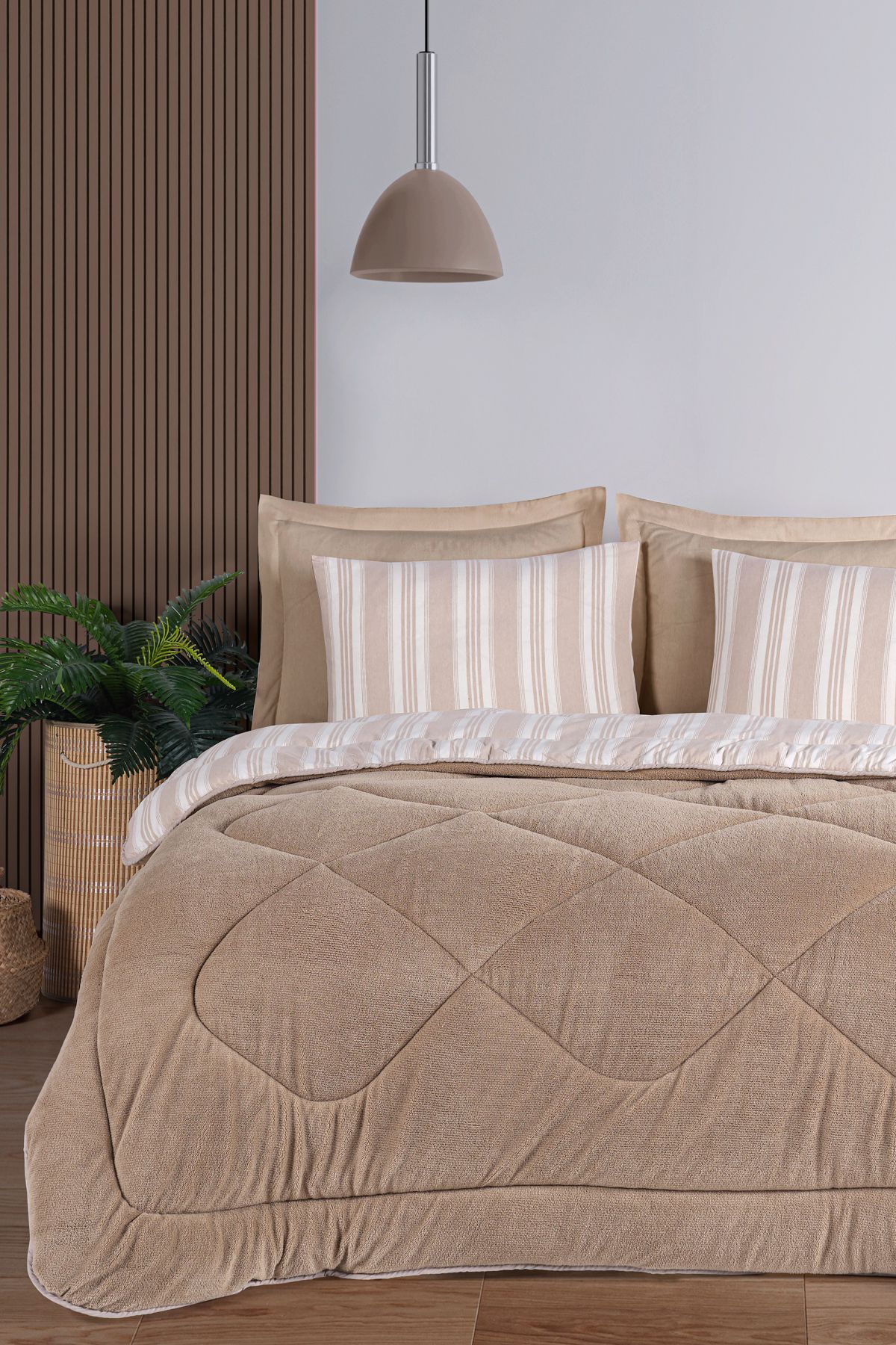 Eponj Home-Beige Single Sleeping Set with Welsoft Quilt, Fluffy 3-Piece Soft Line 2