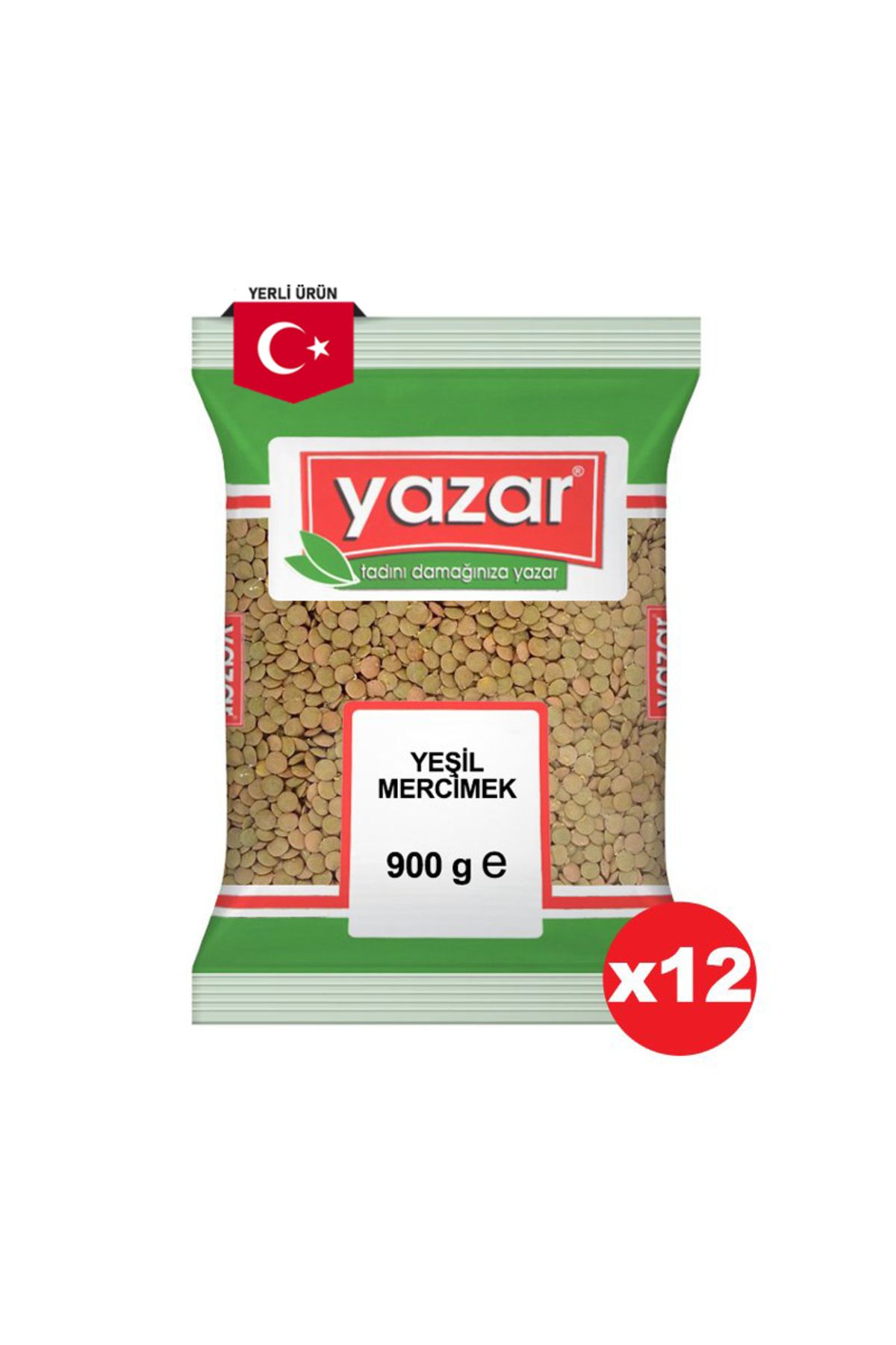 YAZAR Yeşil Mercimek 900 Gr. x 12 Adet