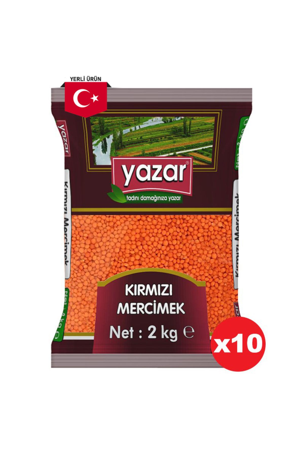 YAZAR Yerli Kırmızı Mercimek 2 Kg. x 10 Paket