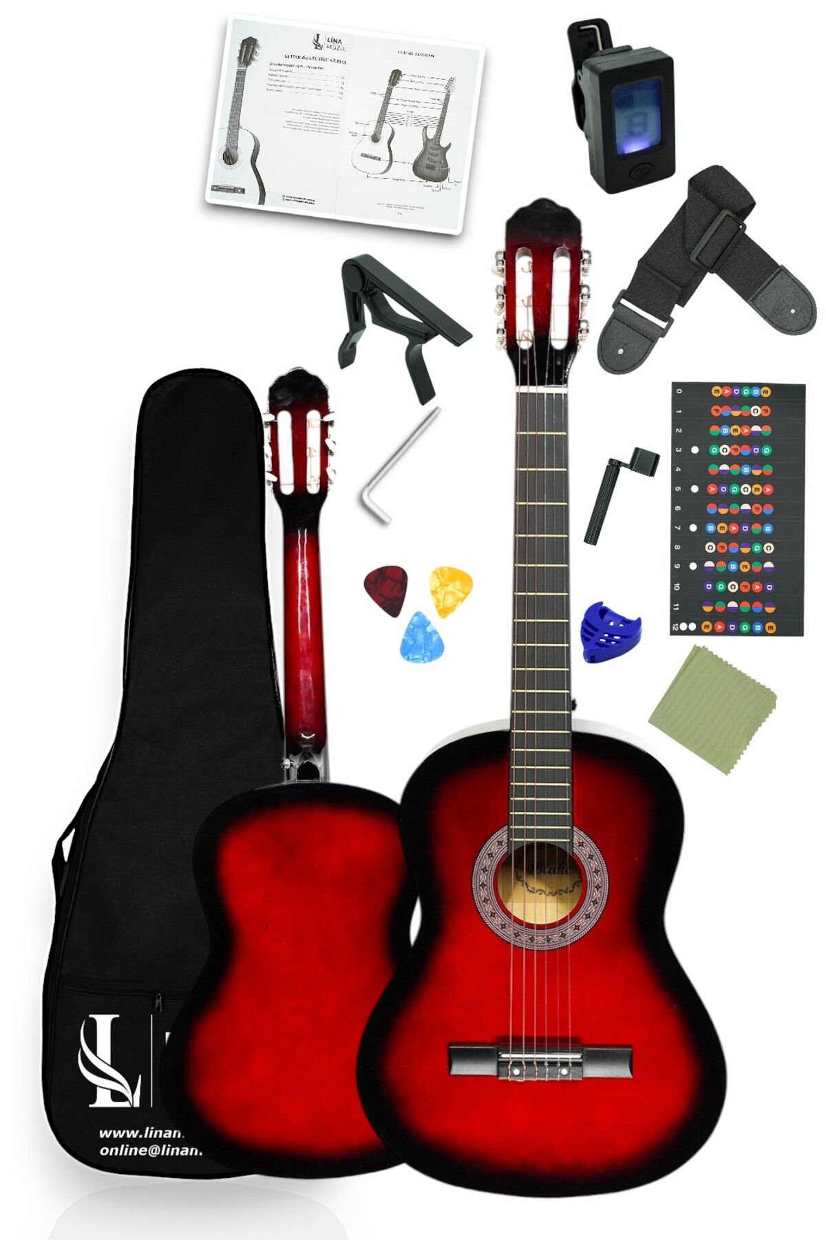 Furia CG-3902RD Klasik Gitar 4/4 Yetişkin Boy Sap Ayarlı Full Set