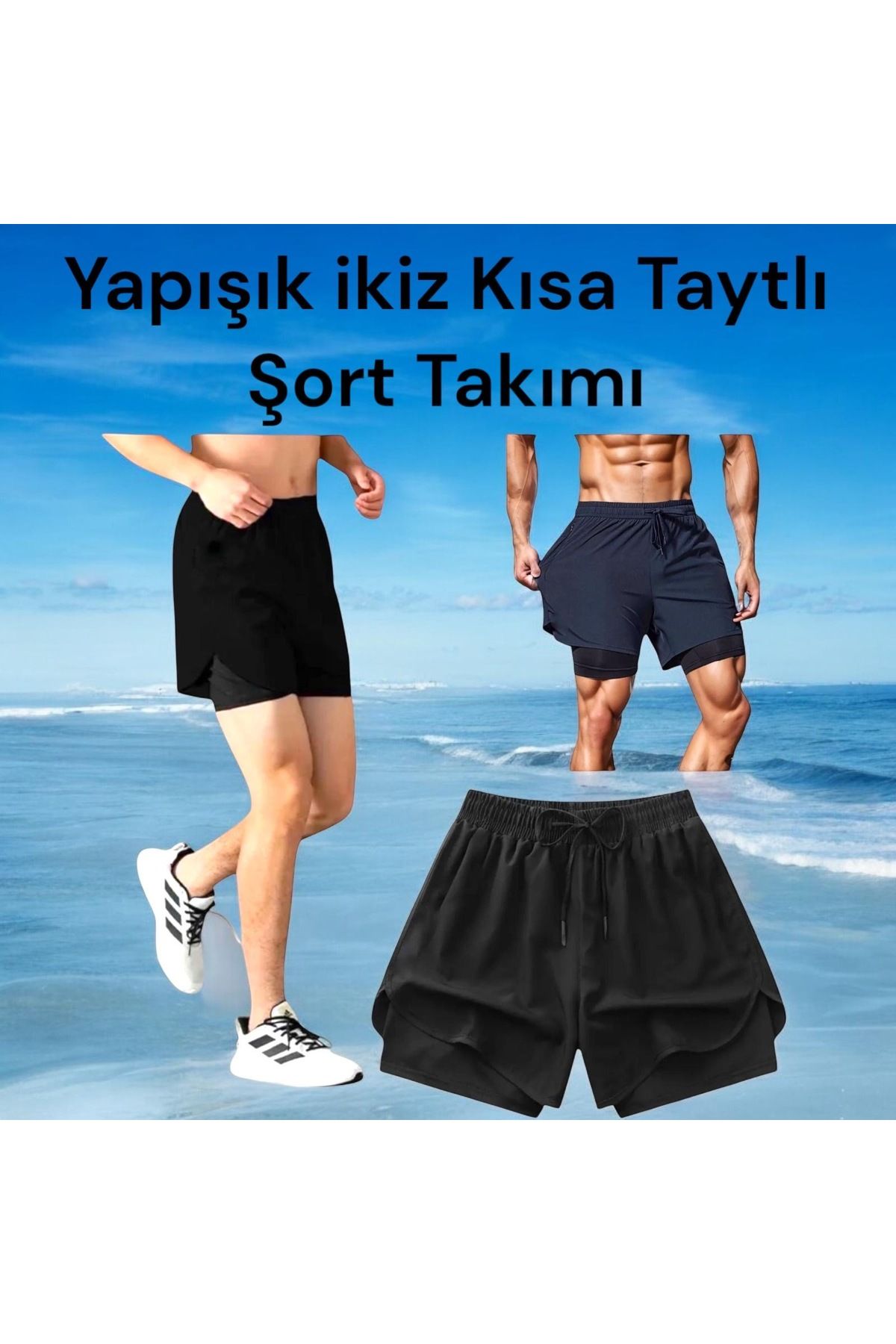 Gök Sports Erkek Taytlı Şort Fitness Basketbol Koşu Futbol 2’si 1 Arada Futbol Kısa Taytlı Şort Futbol Şortu