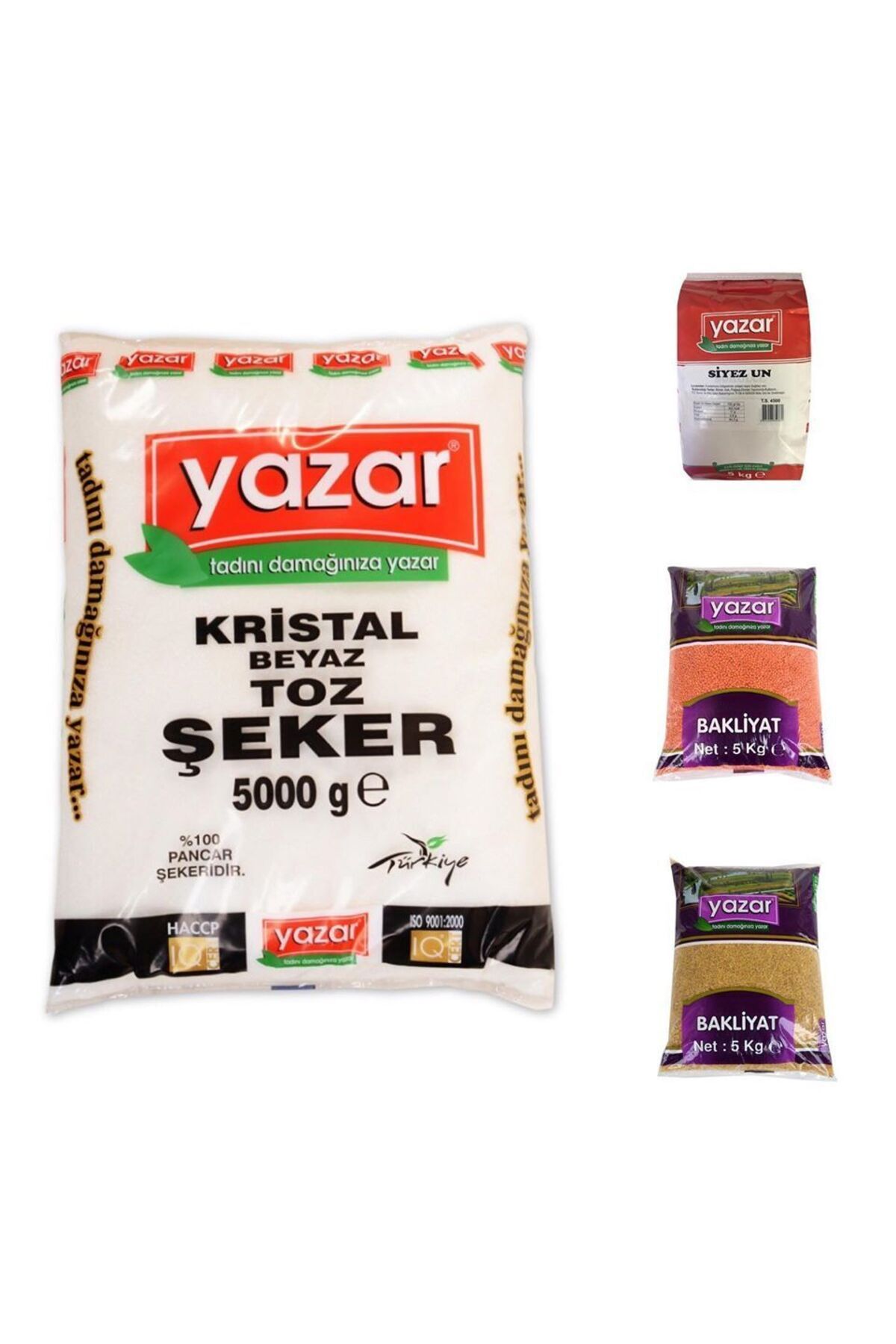 YAZAR Kuru Gıda Seti 5KG Siyez Unu+5KG Pilavlık Bulg+5KG Kırmızı Merci+5KG Toz Şeker=20kg