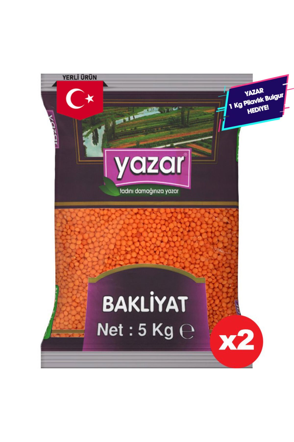 YAZAR Yerli Kırmızı Mercimek 5 Kg x 2 Adet