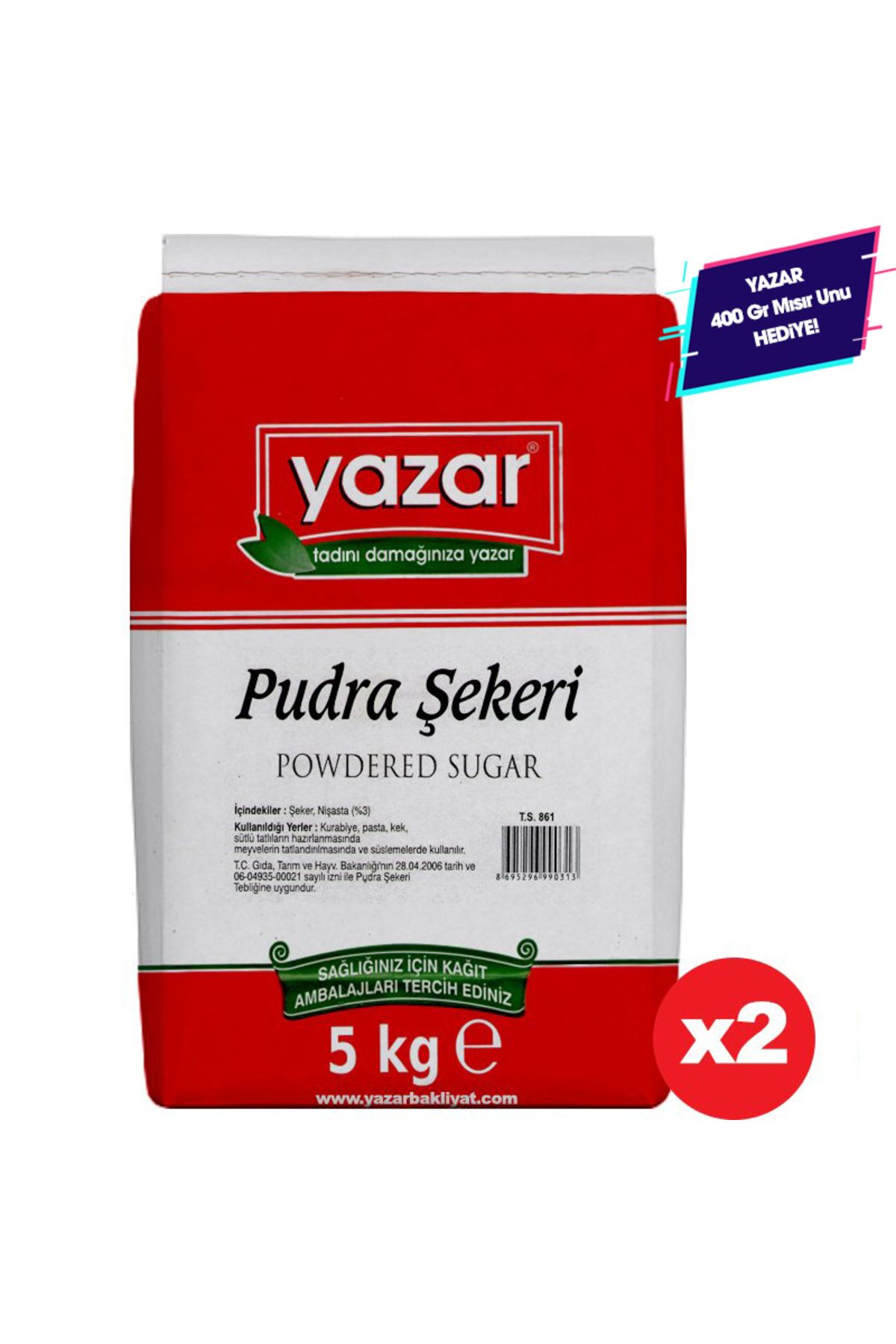 YAZAR Pudra Şekeri 5 Kg x 2 Paket