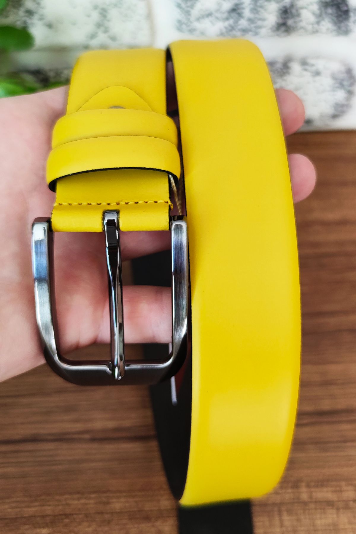 KASVA DERİ-3.5 cm Yellow Genuine Leather Belt 3