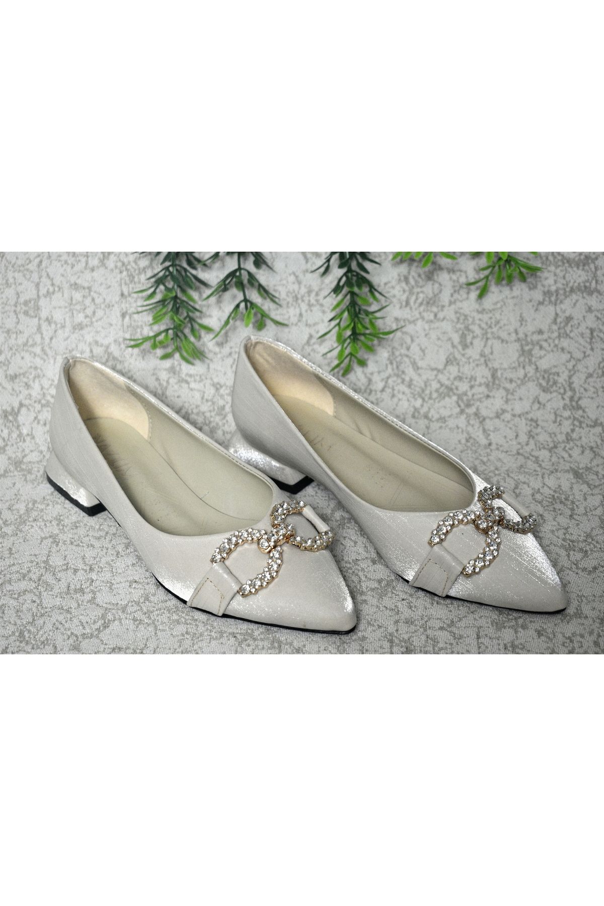Hanedan-Satin Large Stone Buckle Low Thick Heeled Daily Satin Ballerina Shoes 2