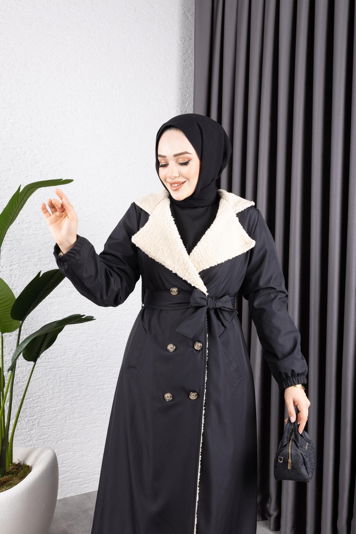 HARMAN BUTİK  KADIN DÜĞMELİ İÇİ KÜRKLÜ MONT - Görsel 9