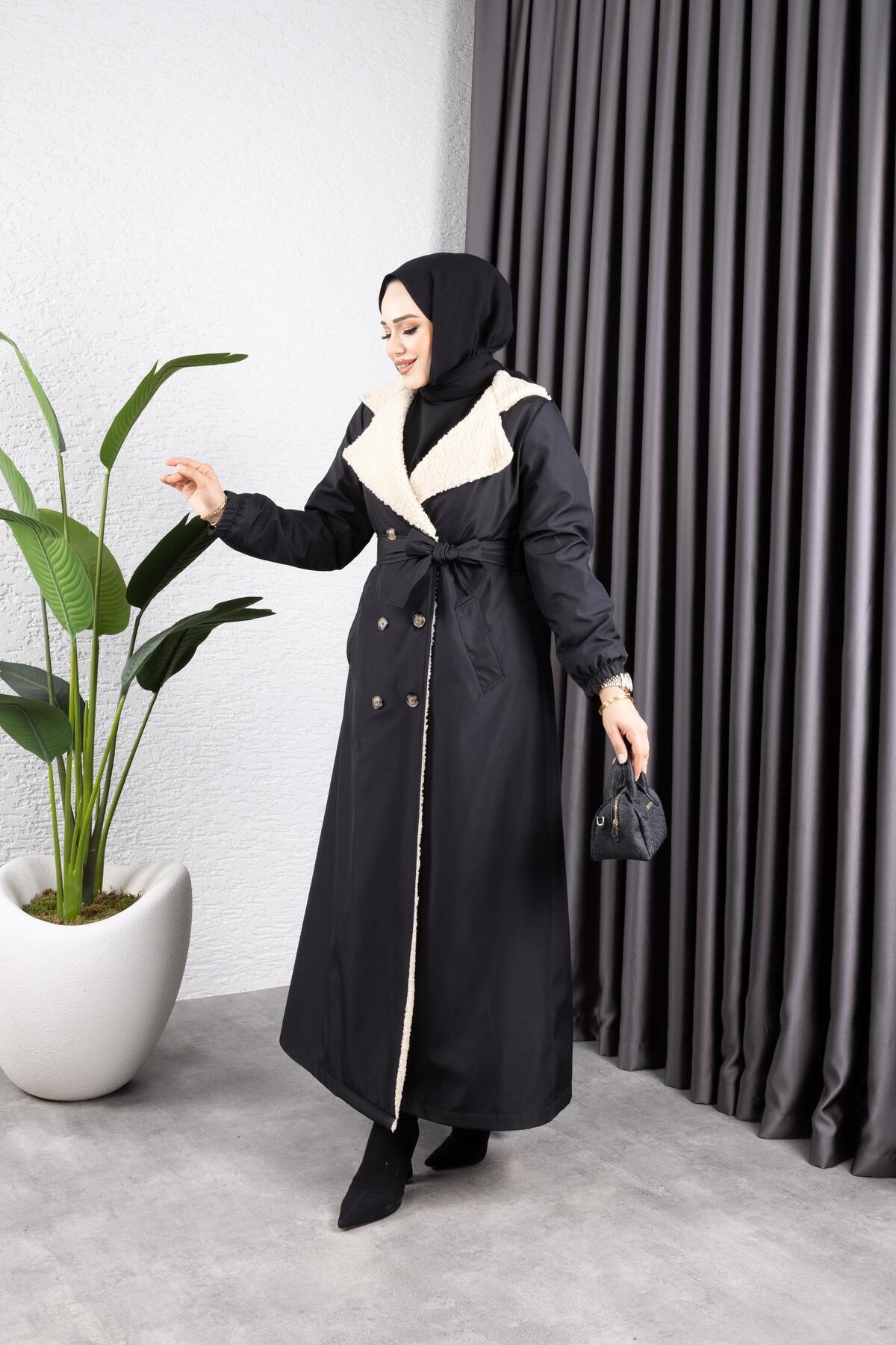 HARMAN BUTİK  KADIN DÜĞMELİ İÇİ KÜRKLÜ MONT - Görsel 7