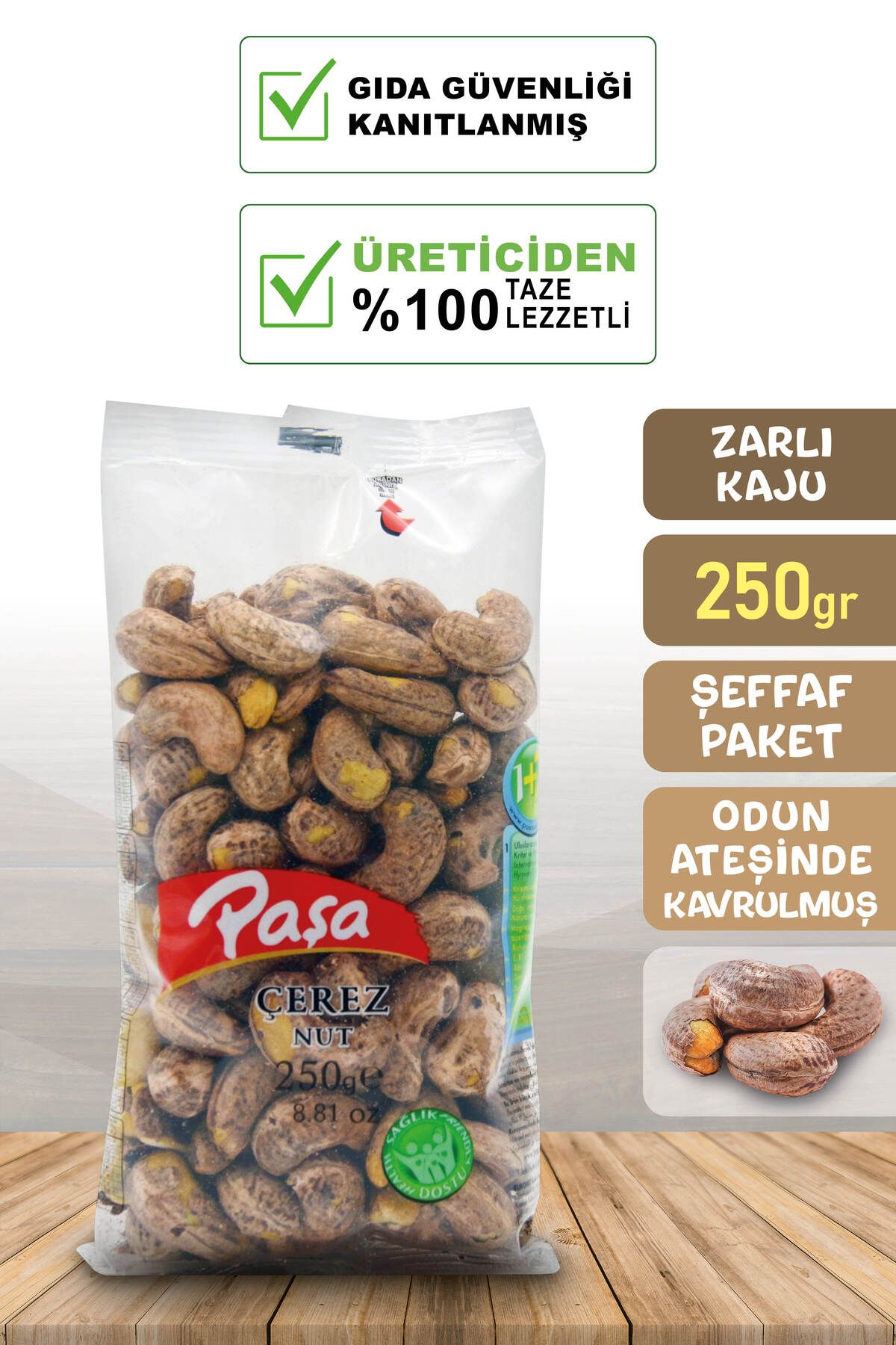 Paşa Kuruyemiş Odun Ateşinde Kavrulmuş Zarlı Kaju 250 gr (1. KALİTE)