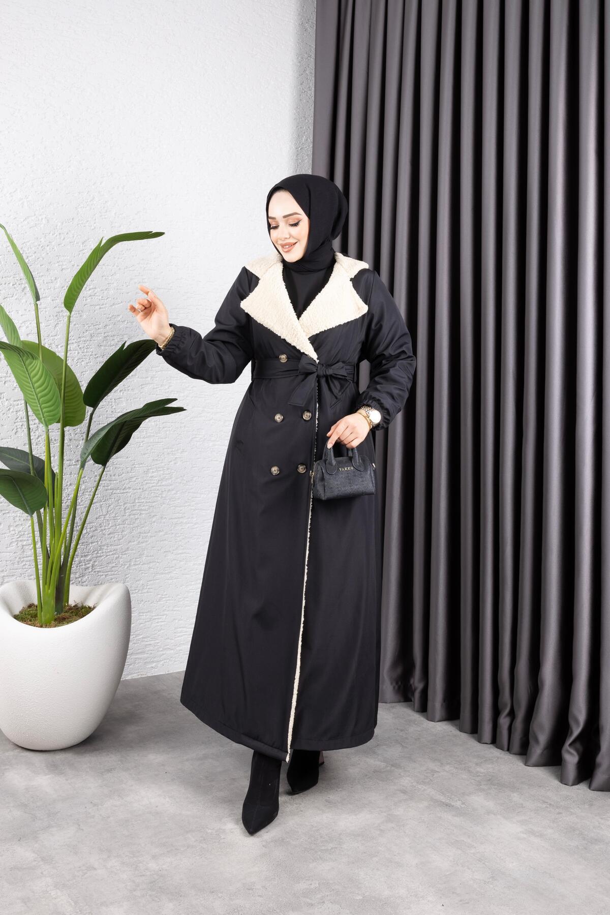 HARMAN BUTİK  KADIN DÜĞMELİ İÇİ KÜRKLÜ MONT - Görsel 6