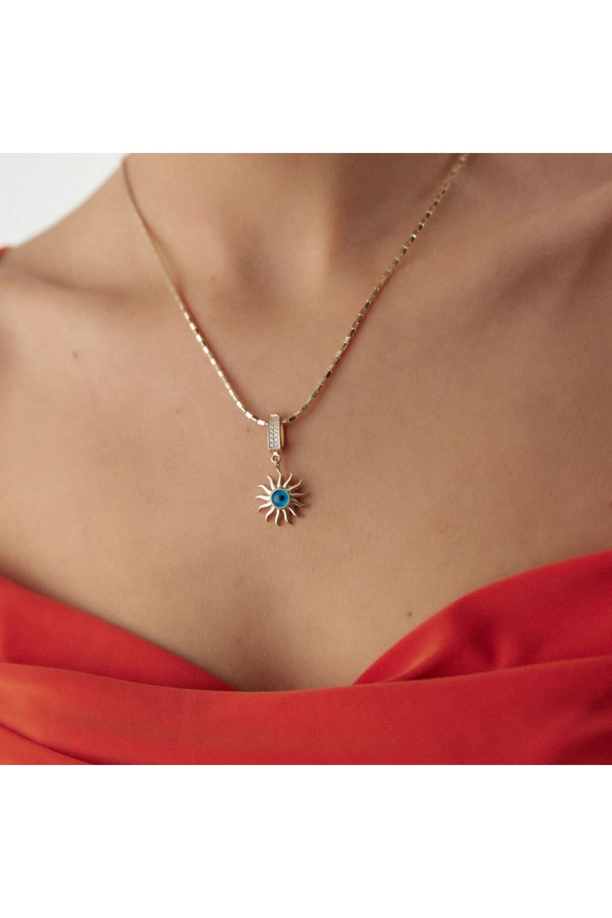 egoldiajewellery Güneş Göz Boncuklu Charm Kolye