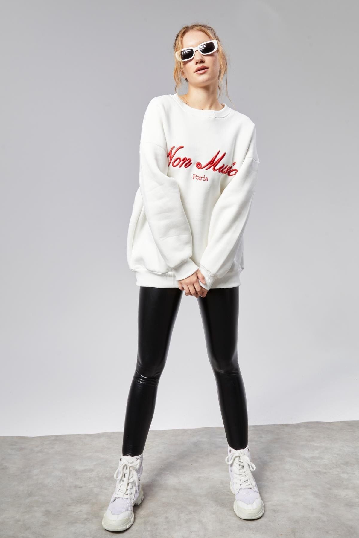 TF The Fancy For You-Ecru Women's Sweat - Embroidered and Stylish 5