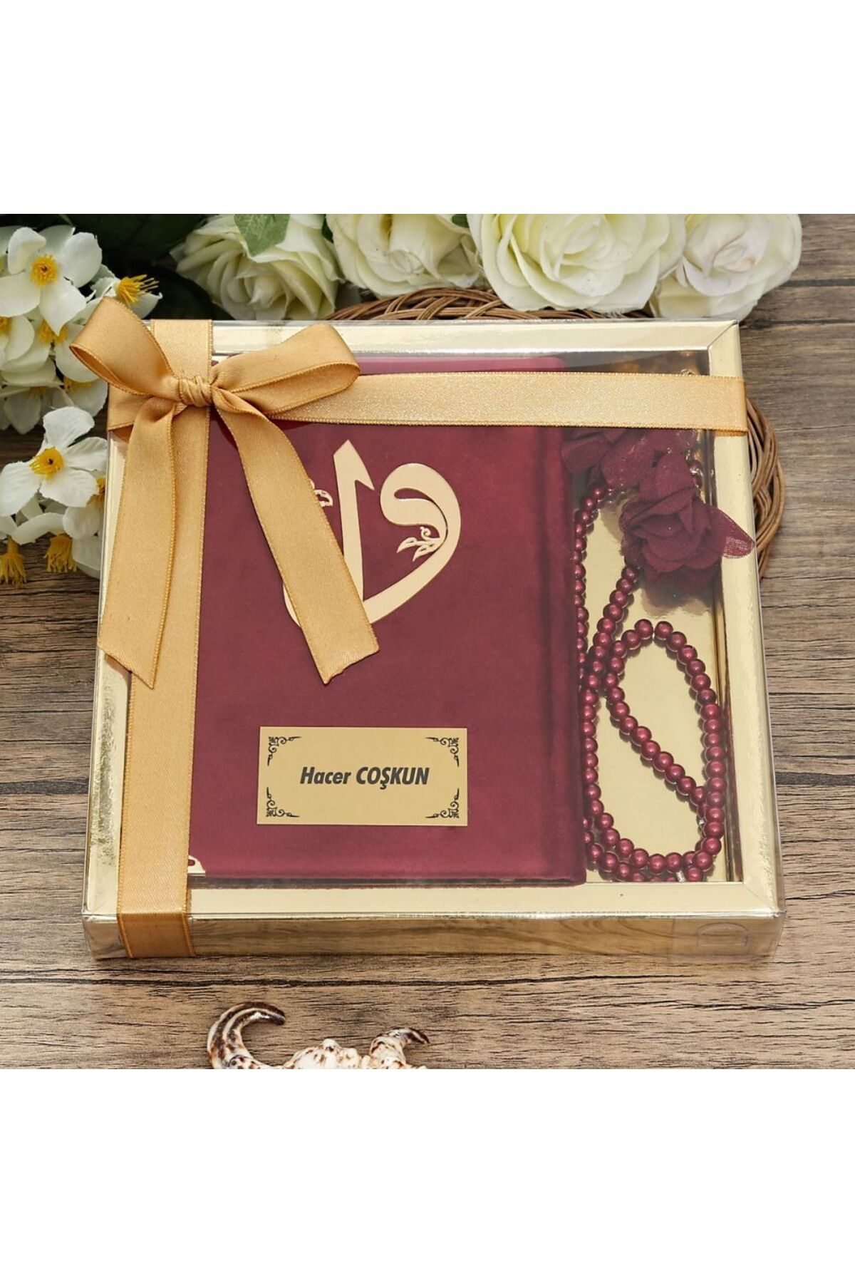 İkranur Canım Annem Doğum Günü Hediyesi Çanta Boy Kadife Kaplı Kur'an-ı Kerim İnci Tesbih Hediyeli fotoğrafı 3 (önizleme)