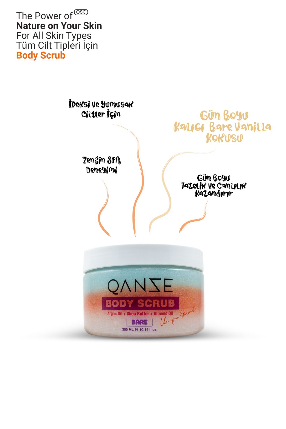 QANZE Bare Body Scrub – Yoğun Temizleme Ve Vanilya Kokulu Vücut Peelingi – VS Bare Vanilla 300 ml