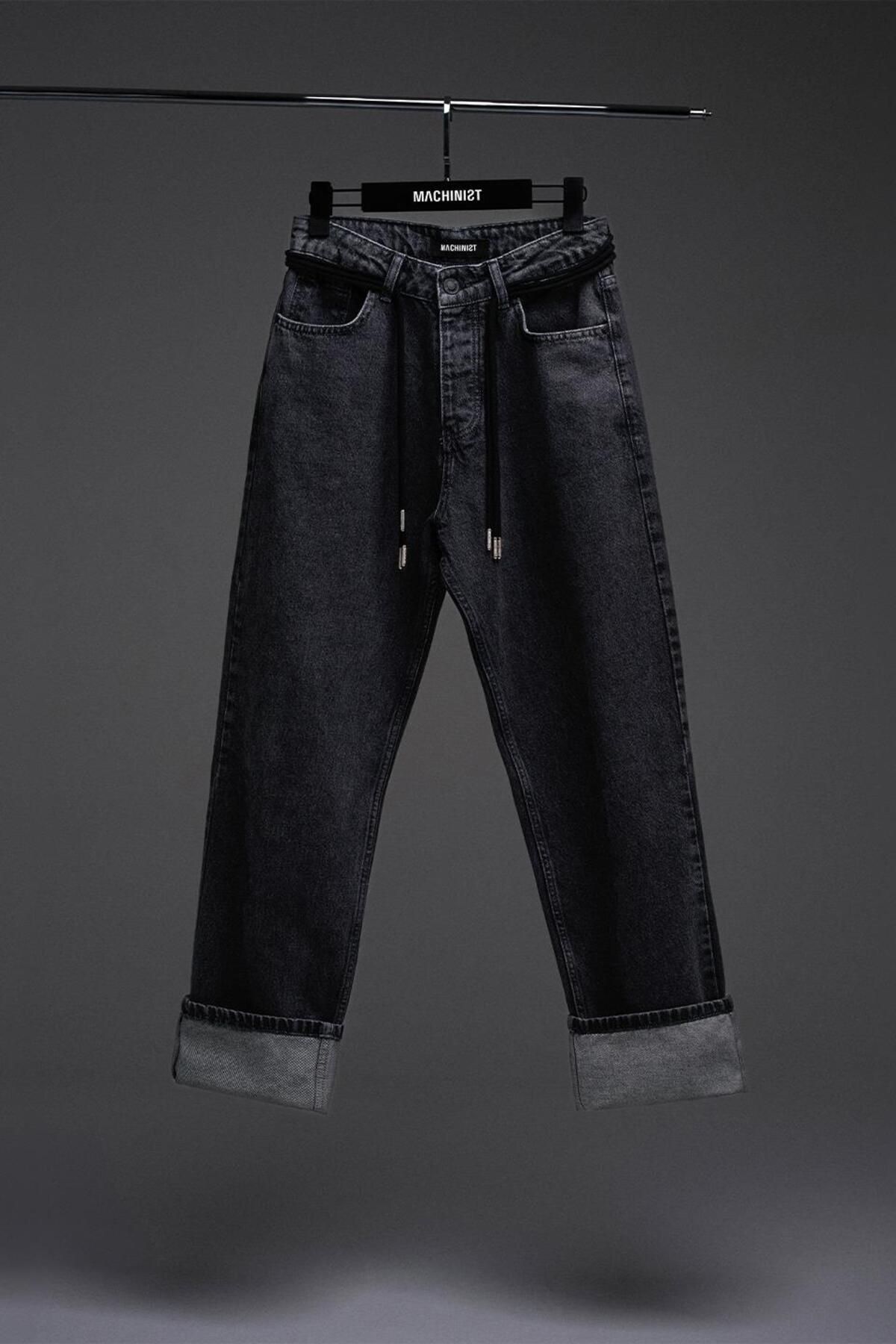 Machinist Baggy Relaxed Jean Efektli Pantolon Efektli Antrasıt