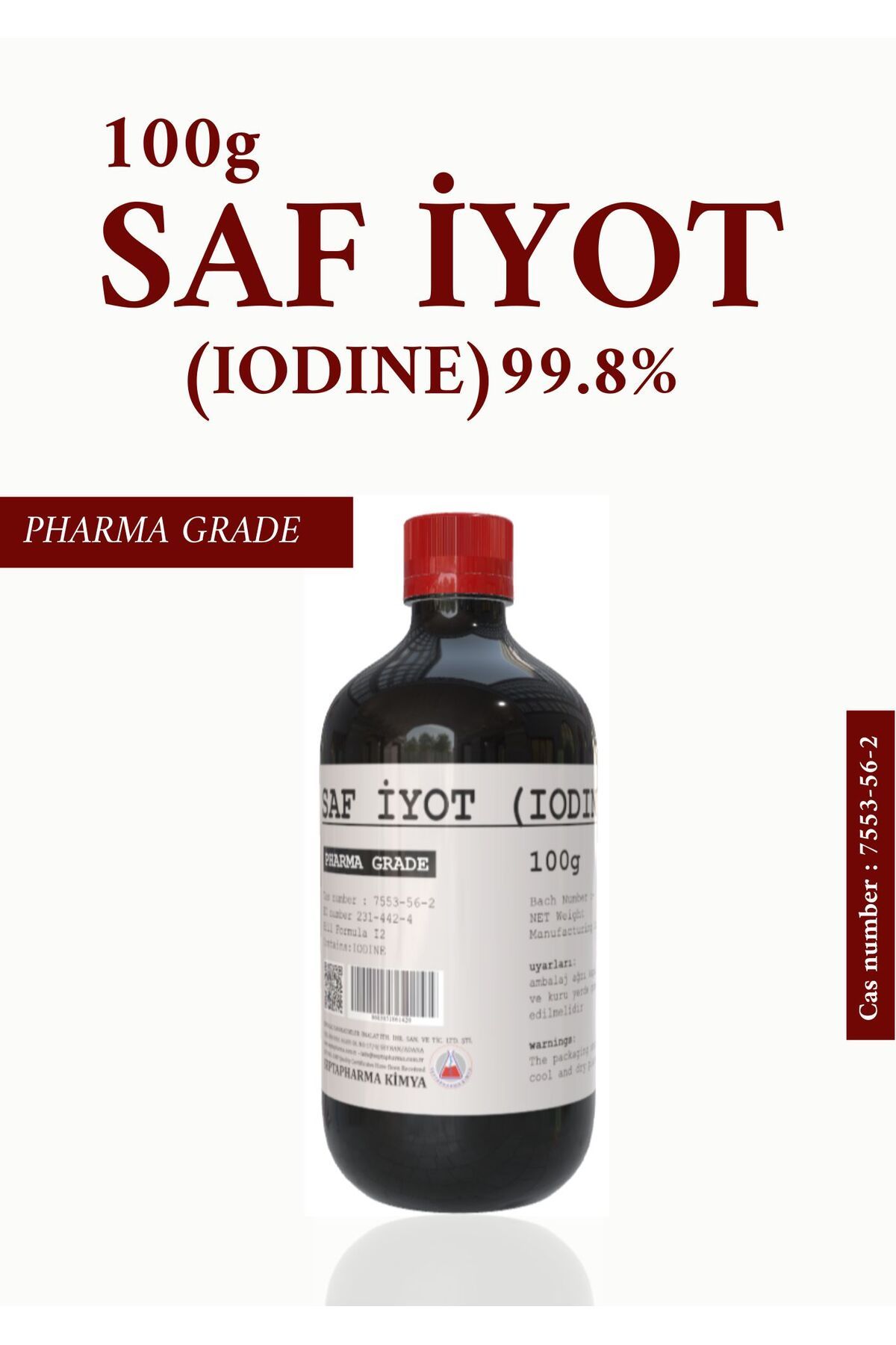 SEPTAPHARMA KIMYA Saf Iyot 100 gr Pharma Grade Iodine Cas 7553-56-2