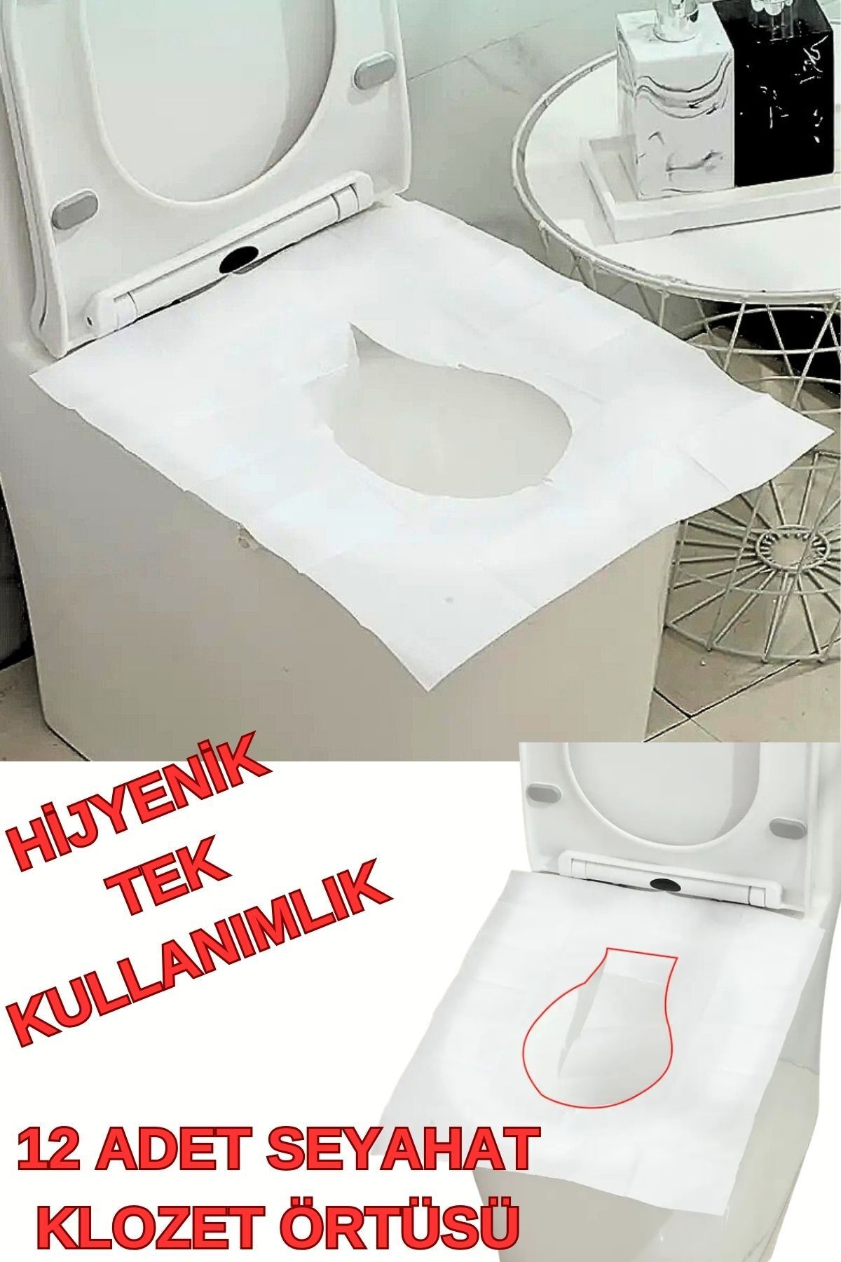 Nurnivus 12 Adet Hijyenik Tek Kullanımlık Seyahat Klozet Örtüsü Pratik Tuvalet Banyo Klozet Kapağı Kağıdı