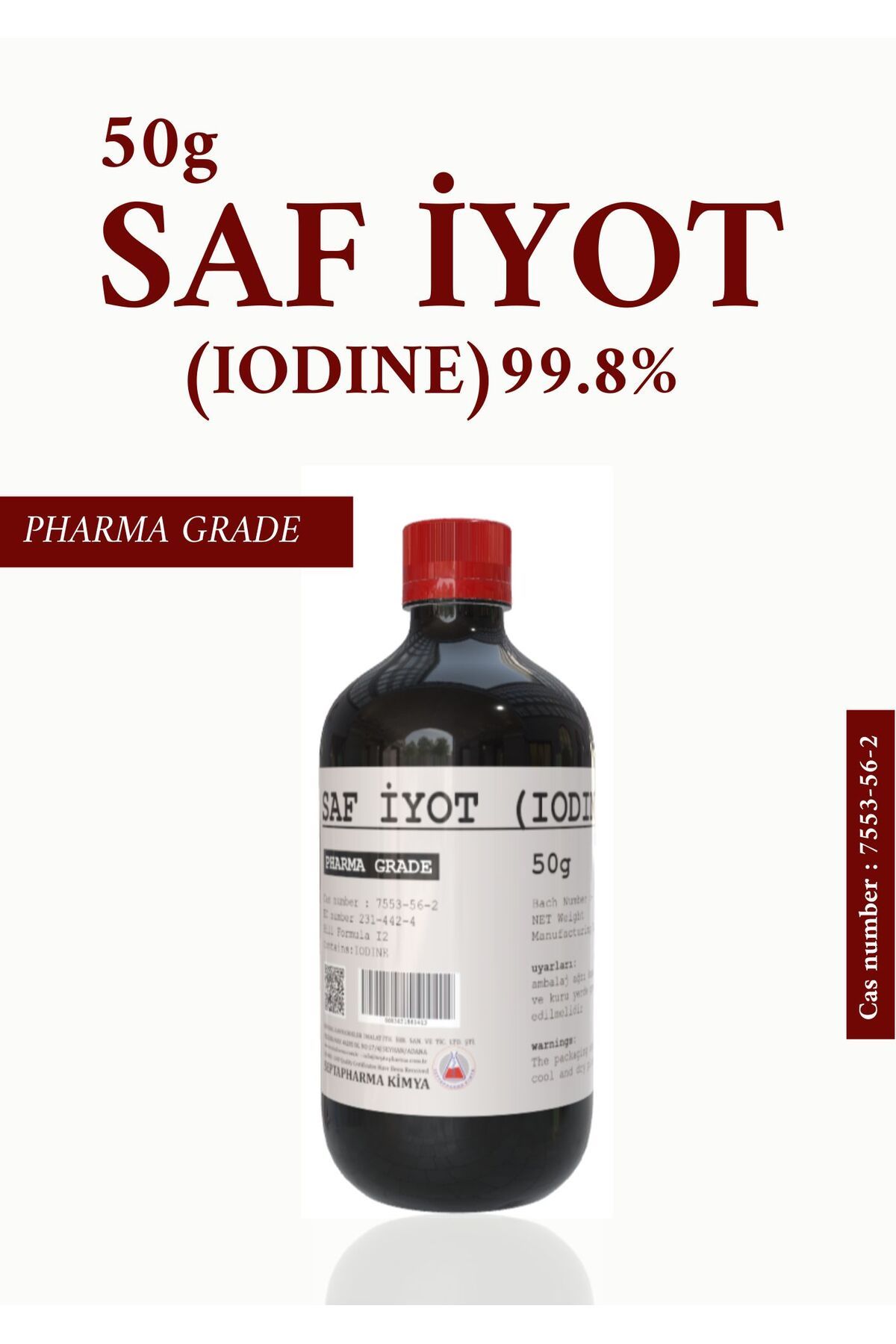 SEPTAPHARMA KIMYA Iyot 50 gr Pharma Grade Iodine Cas 7553-56-2