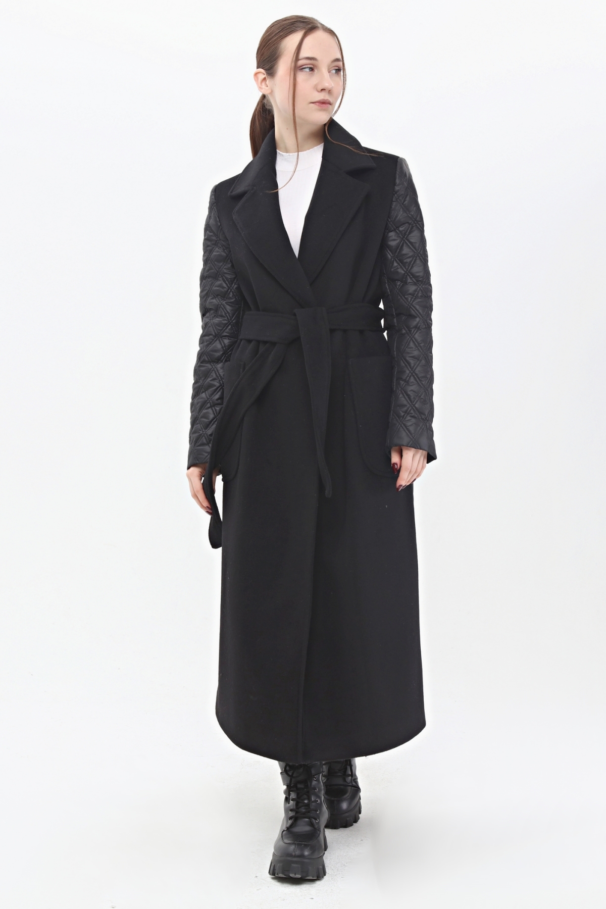 Veger  Kaşe Kapitone Karışık Uzun Özel Tasarım Palto - Görsel 5