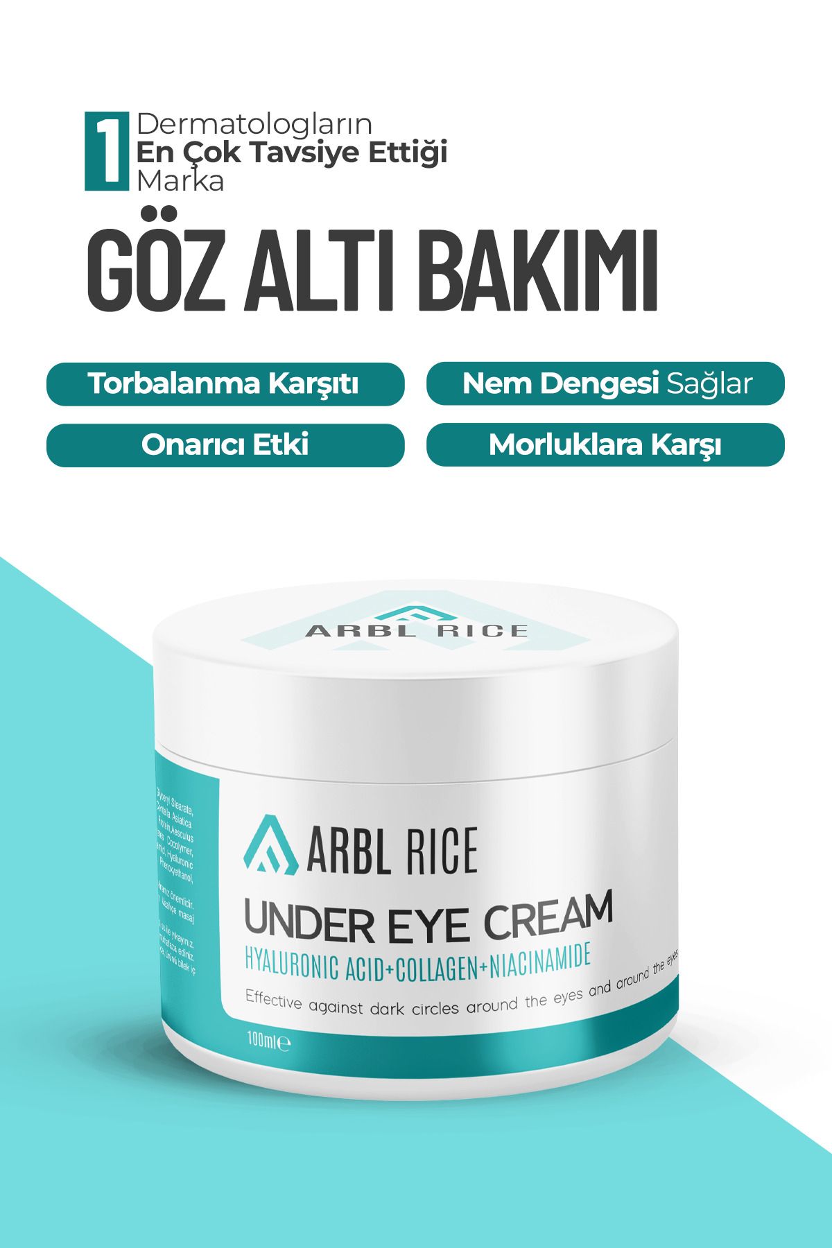 ARBLRICE Göz Altı Torba ve Morluk giderici ve Koyu Halka Karşıtı Nemlendirici Göz Altı Aydınlatıcı Krem 100Ml