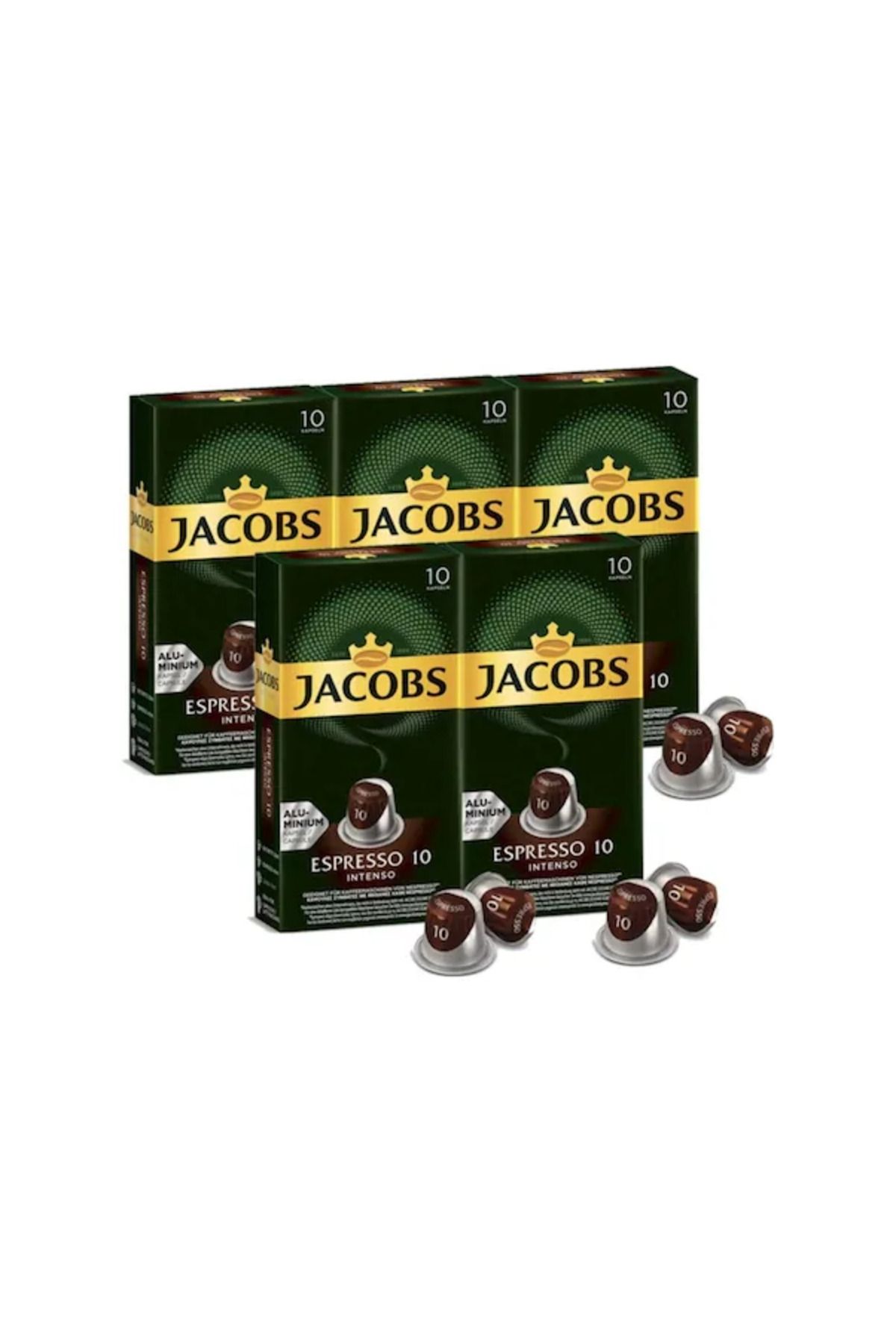 Jacobs Espresso 10 Intenso Nespresso Uyumlu Alüminyum Kapsül Kahve 10 Adet X 5 Paket