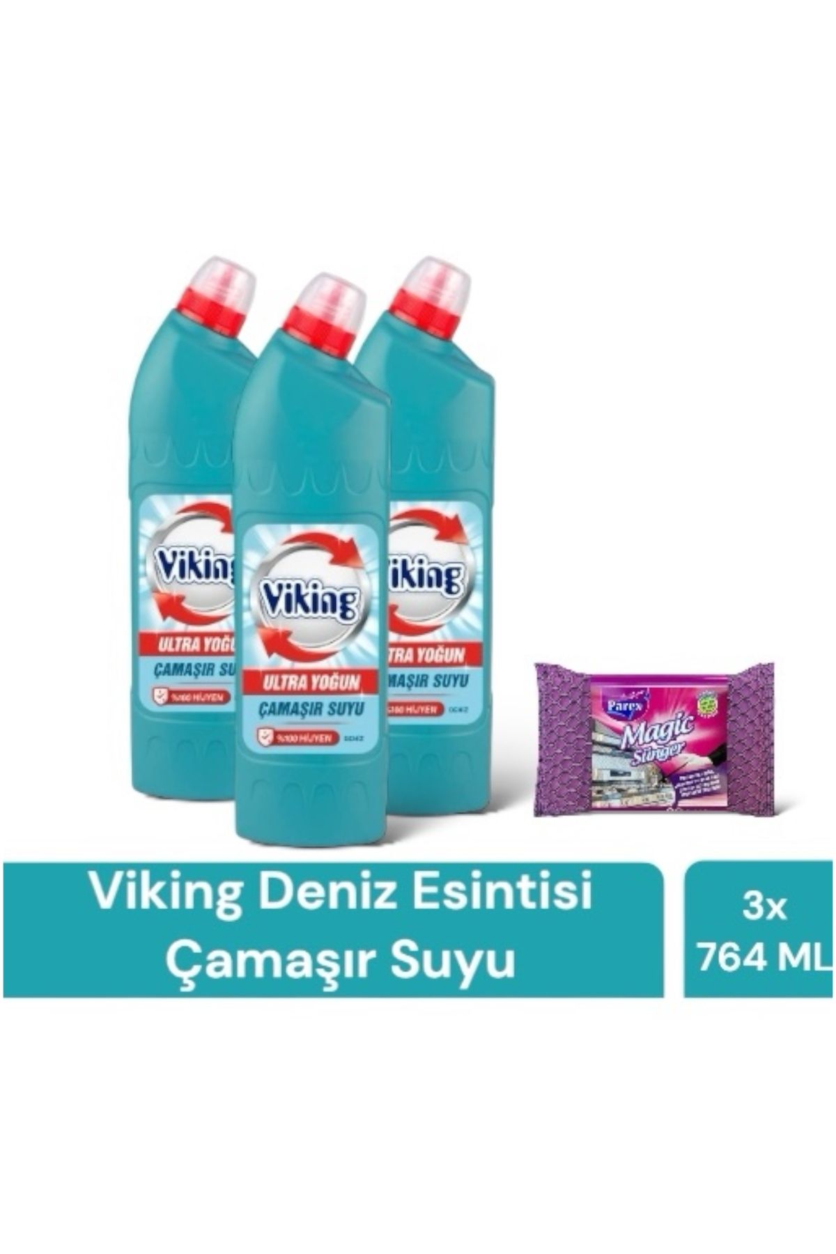 Viking Çamaşır Suyu Deniz 3 Adet + Magic Sünger