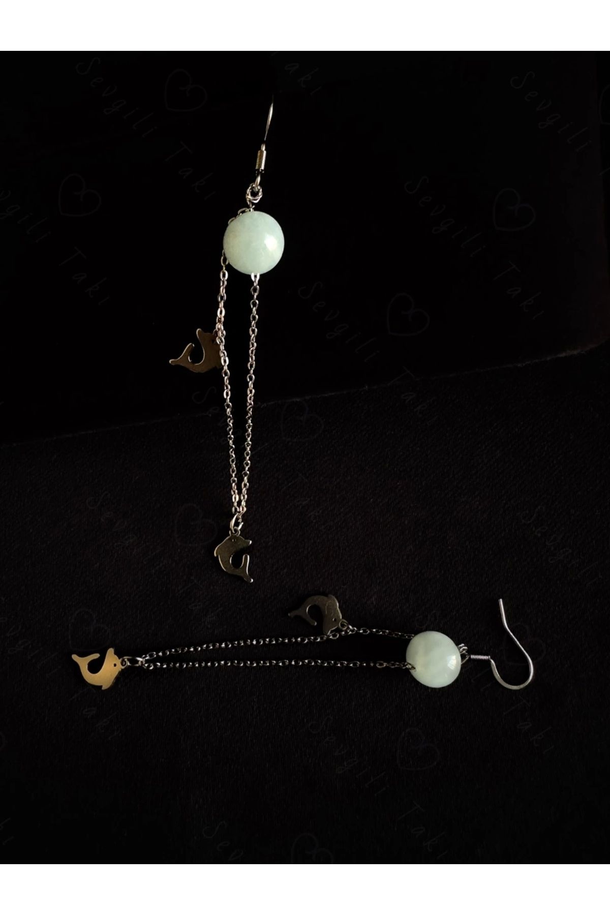 SEVGİLİ TAKI-Aquamarine Natural Stone Whale Charm Steel Earrings - Vishuddha Series 2