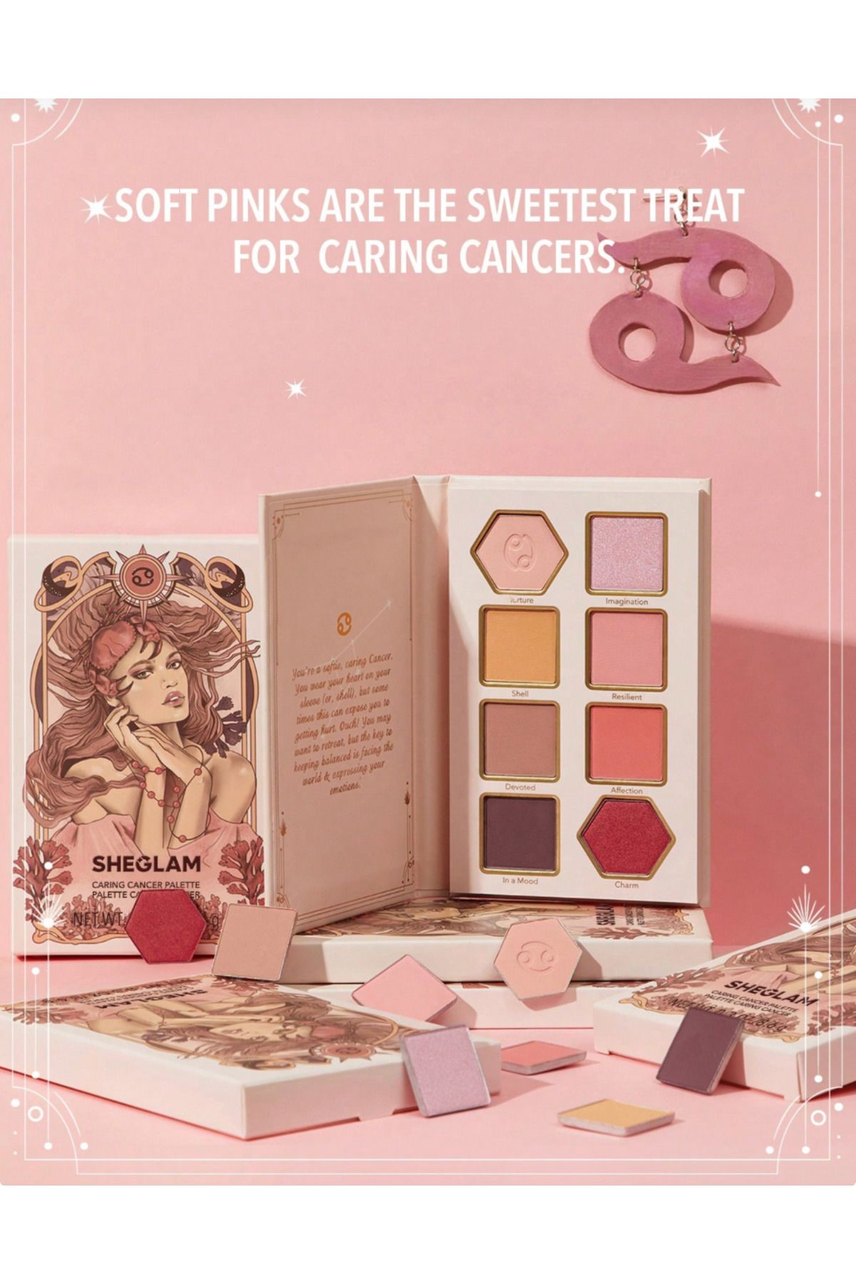 SHEGLAM Caring Cancer Palette, 8'li yoğun pigmentli far paleti