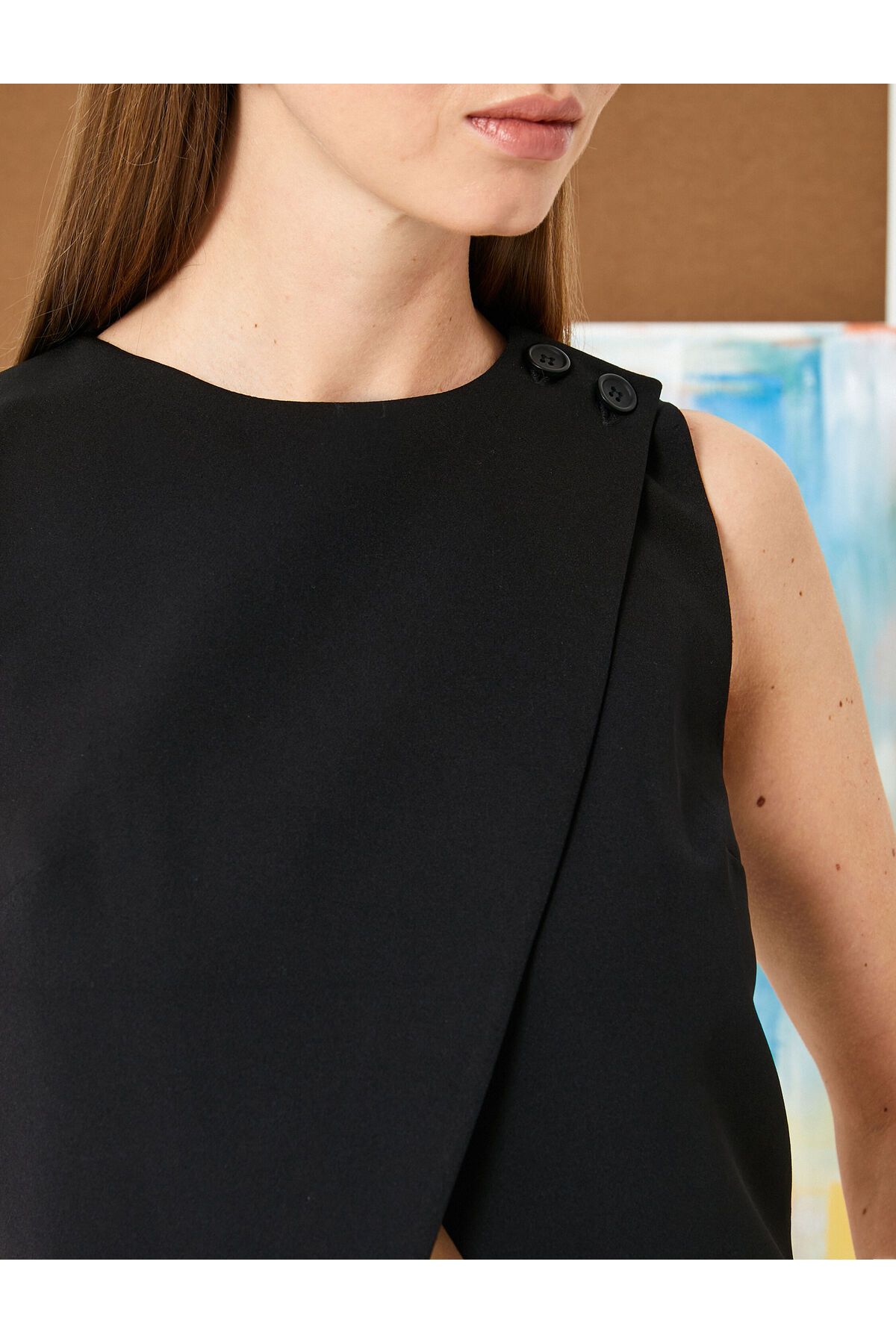 Koton-Crop Vest with Front Window Detail and Button 5