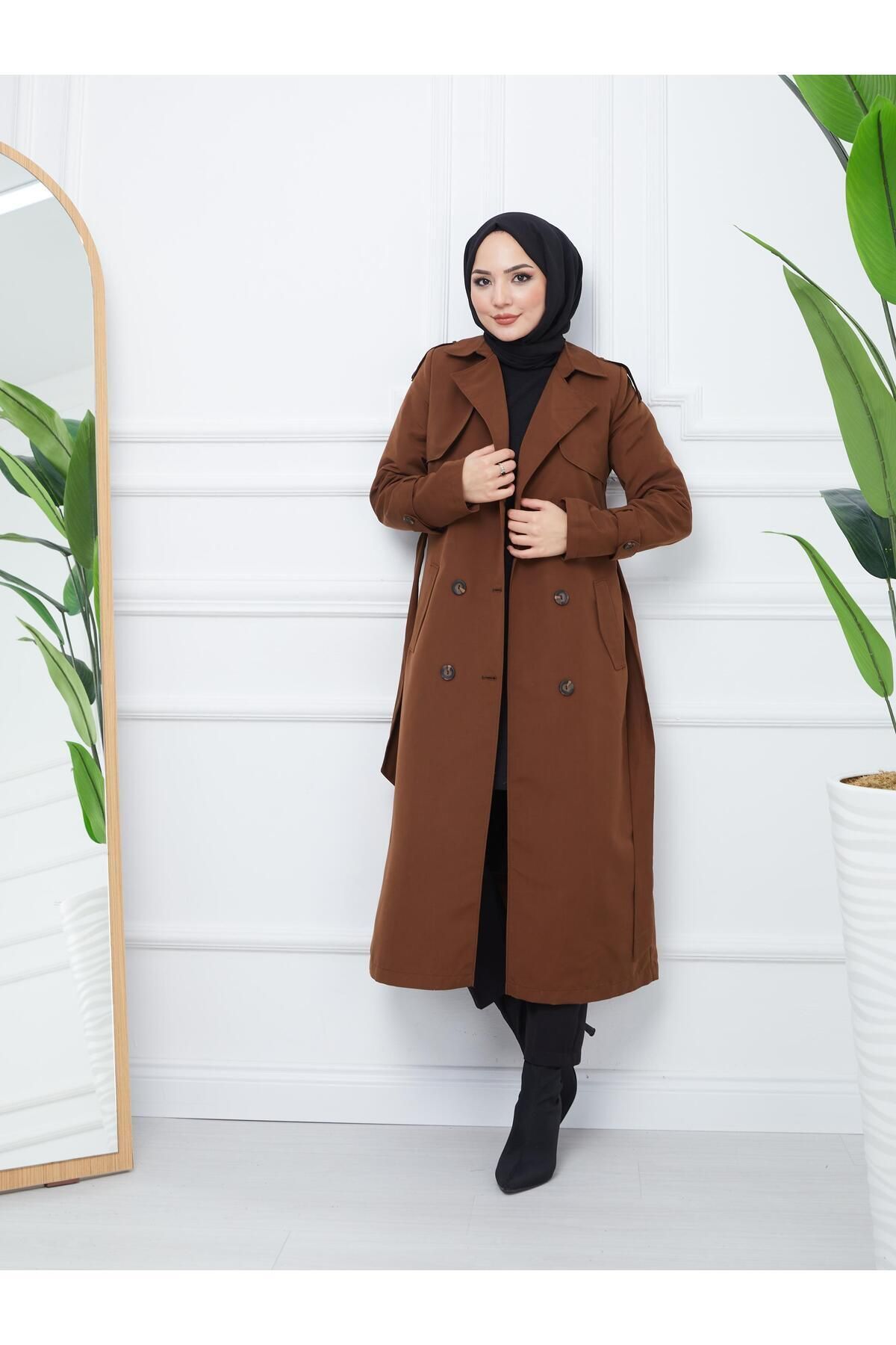 Günay Karaca-Double Button Seasonal Women's Sports Trench Coat Lined Inside 20242 6