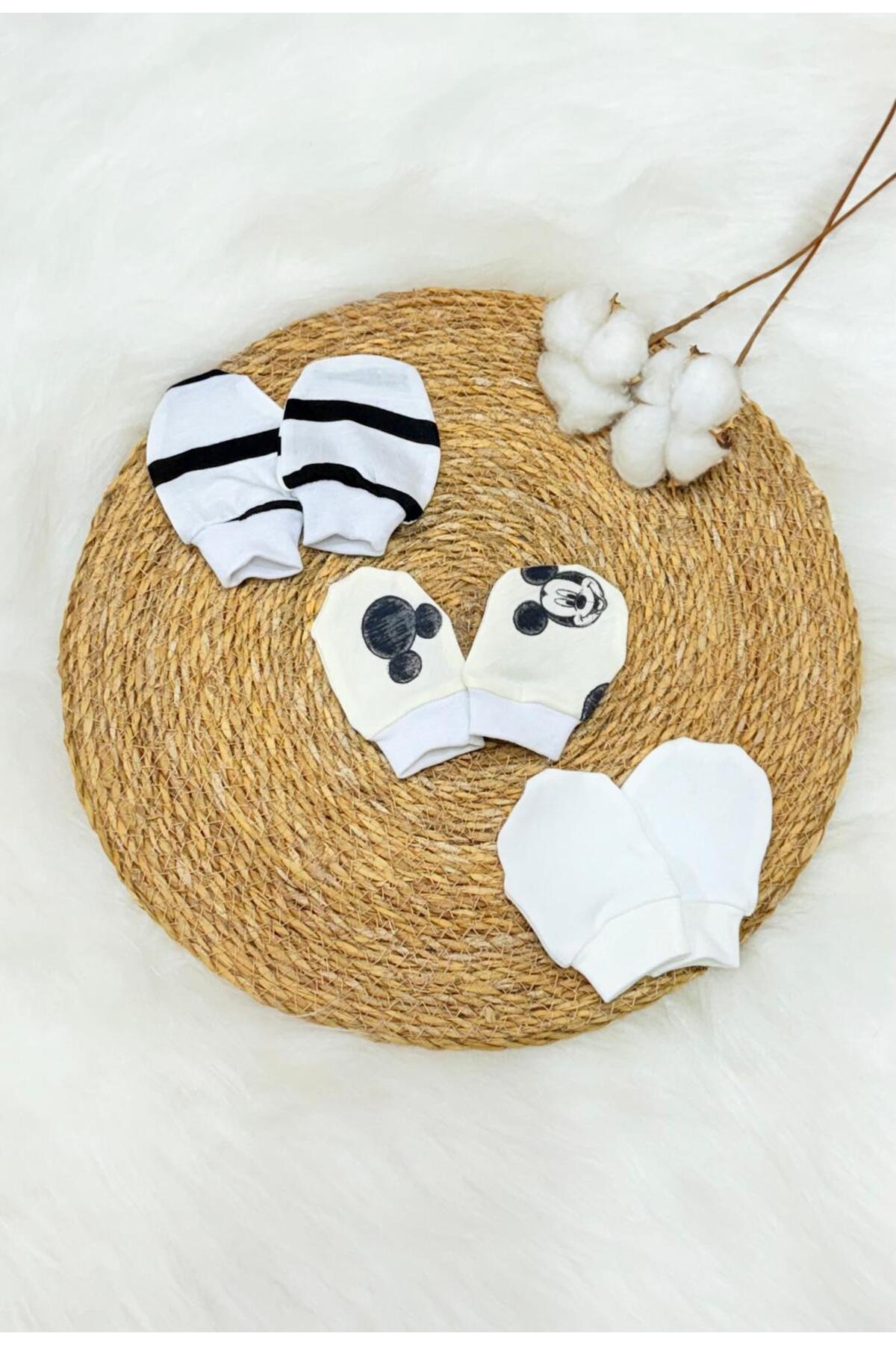 Lumos Trade Unisex Bebek Yenidoğan Penye Organik Pamuklu Bebek Eldiveni 3 Çift Set - Mickey fotoğrafı 2 (önizleme)