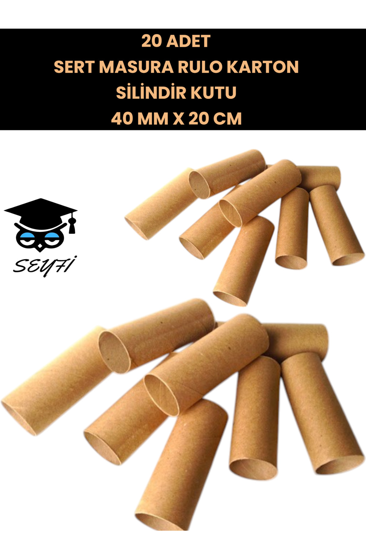 SEYFİKİRTASİYE 20 Adet Sert Masura Rulo Karton Silindir Kutu 40 Mm X 20 Cm 20 Adet