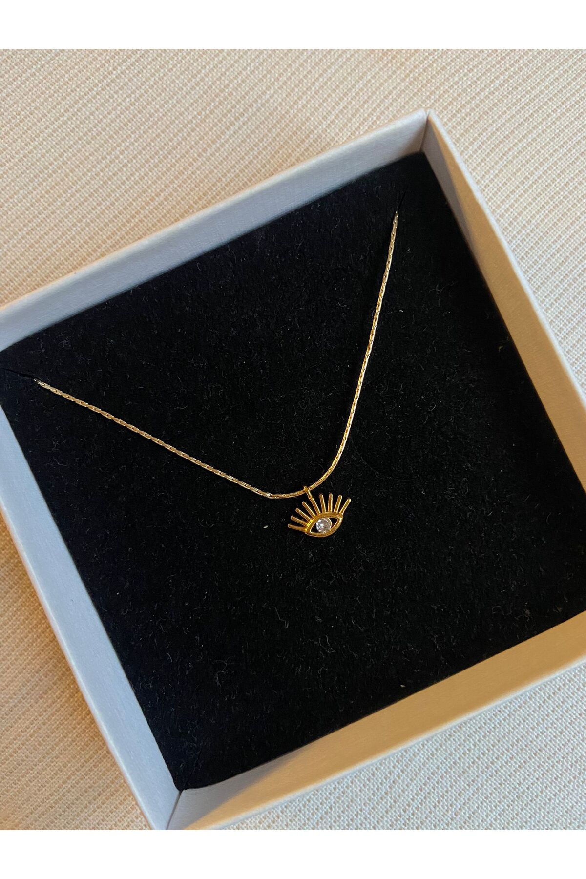 Taşlı Göz Altın Kaplama Yuvarlak Charm Kolye Sevgililer Günü Özel