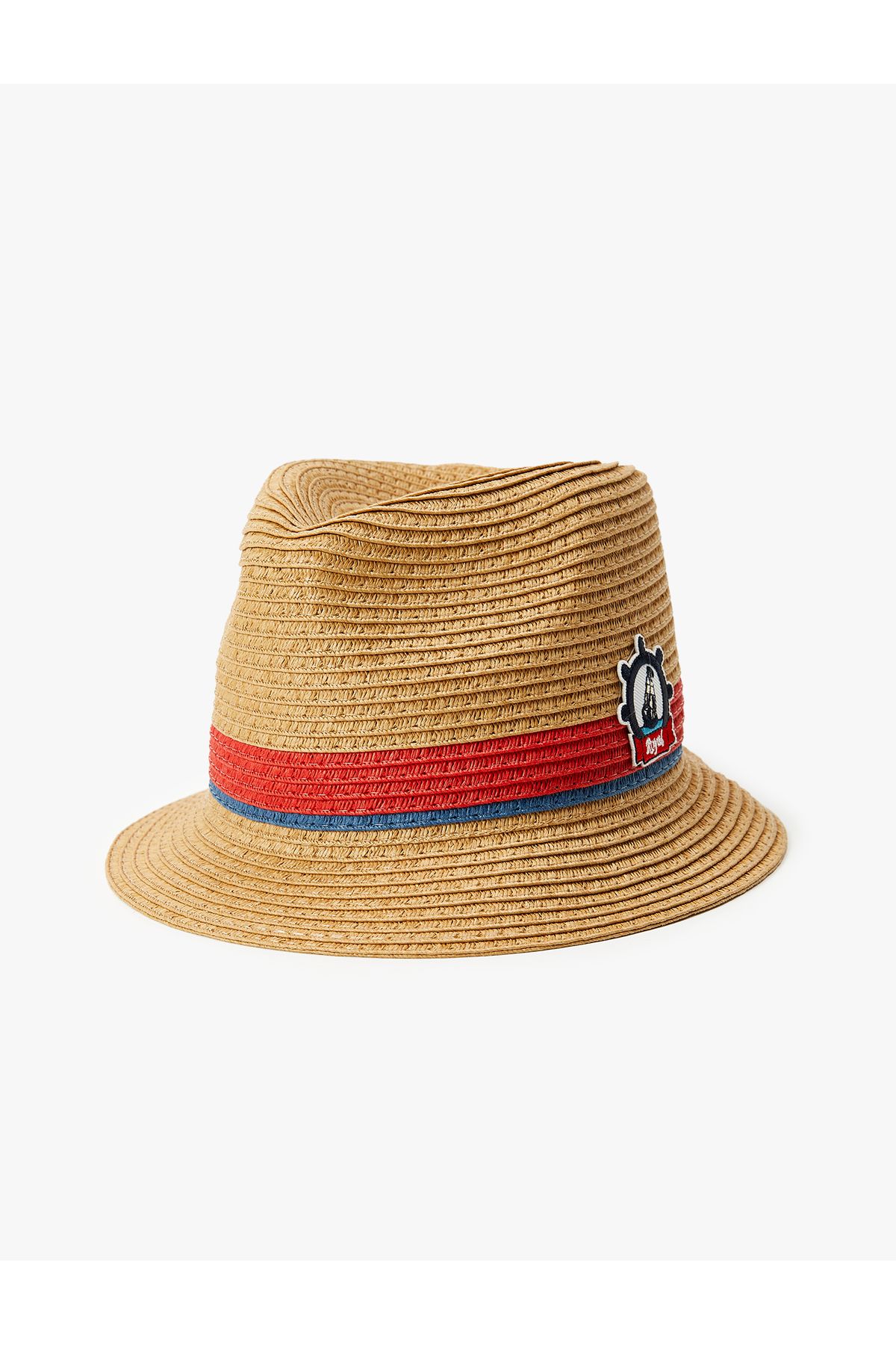 Koton-Striped Straw Fedora Hat - Appliqued 1