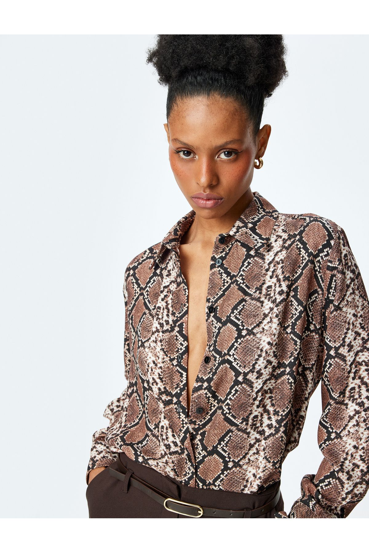 Koton-New Season Snakeskin Print Long Sleeve Viscose Shirt 1