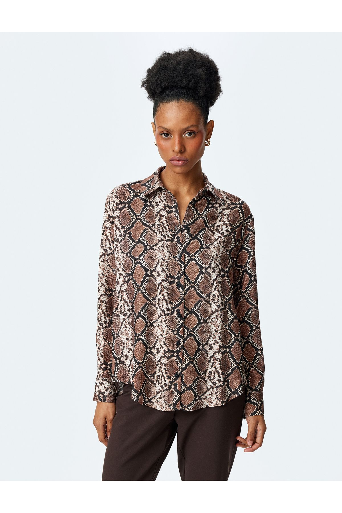 Koton-New Season Snakeskin Print Long Sleeve Viscose Shirt 3