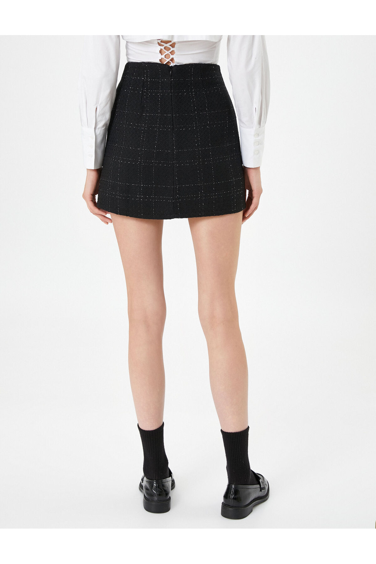 Koton-Fustă mini din tweed cu model în carouri - amestec de lână 4