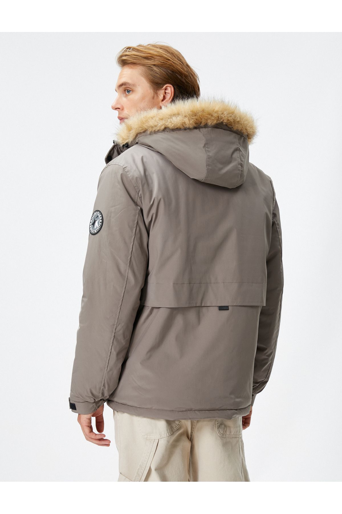 Koton-Down Jacket with Stand Collar and Zipper - Label Print and Pocket Detail 4