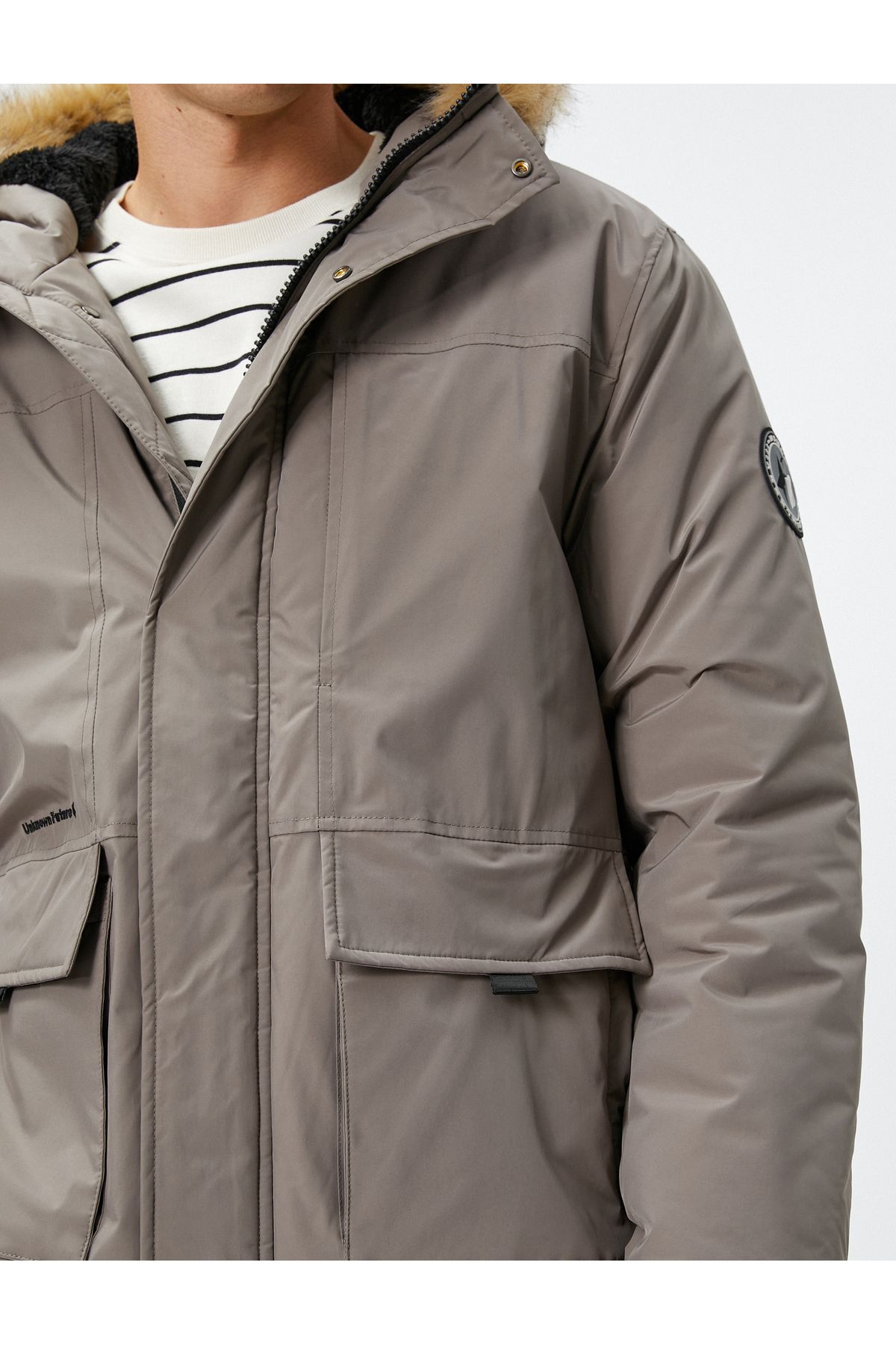 Koton-Down Jacket with Stand Collar and Zipper - Label Print and Pocket Detail 5