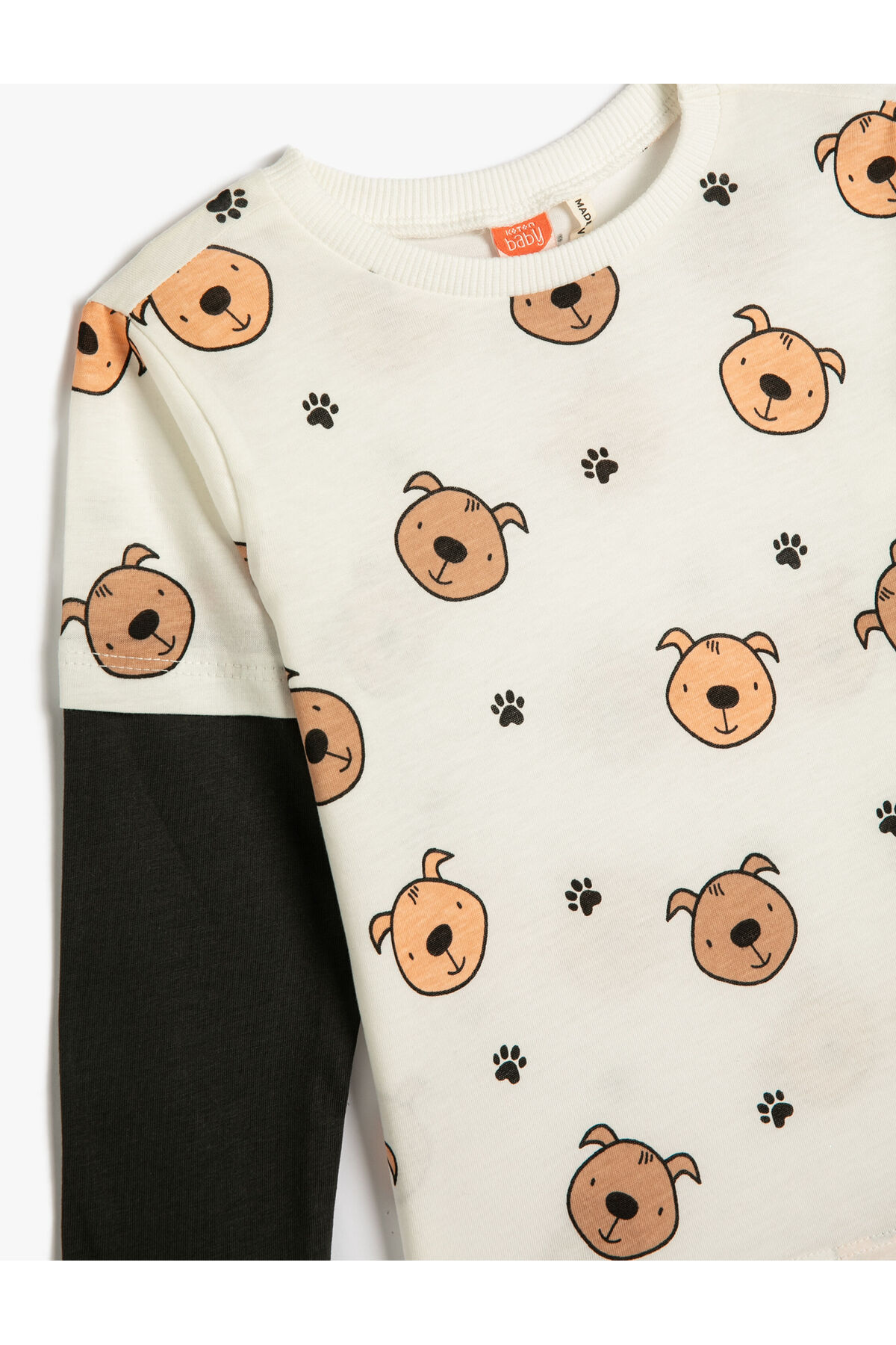 Koton Tişört Uzun Kollu Bisiklet Yaka Baskı Detaylı Pamuklu fotoğrafı 3 (önizleme)