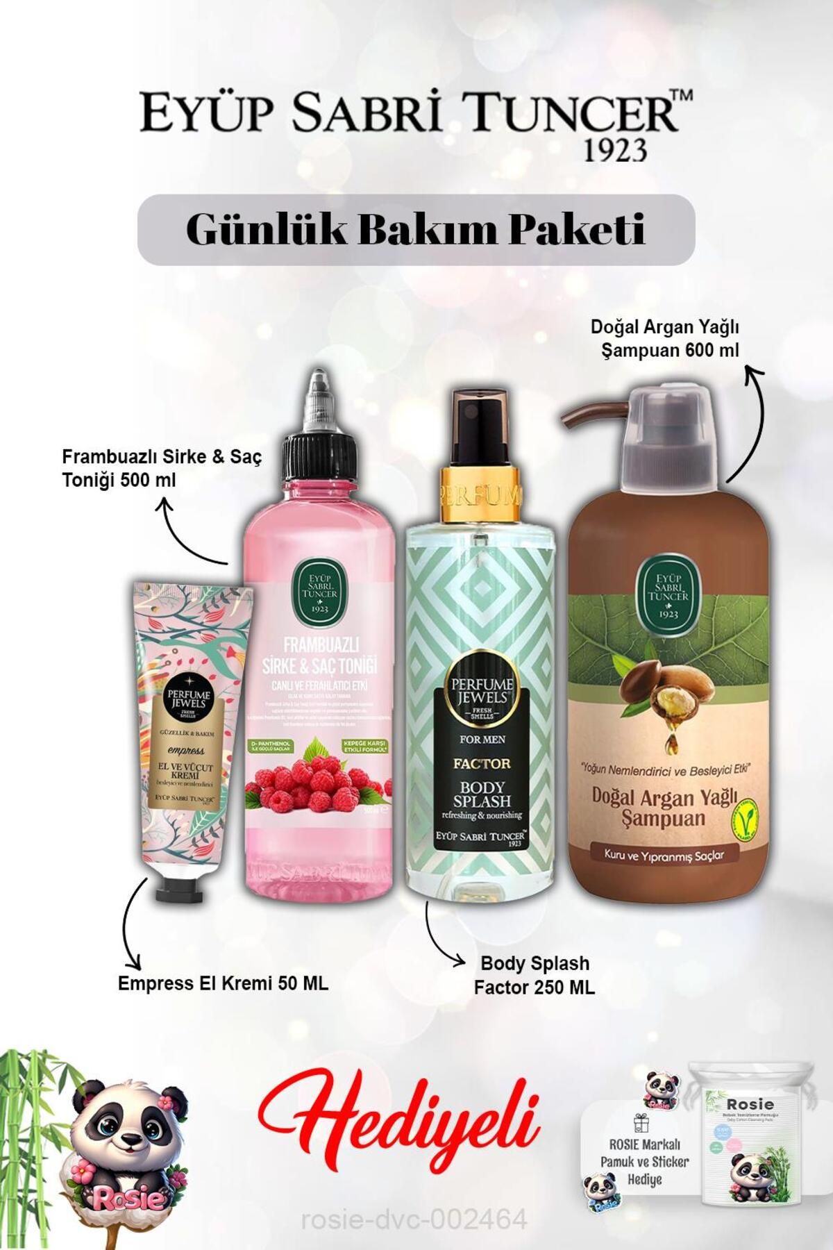 Eyüp Sabri Tuncer Krem The Empress, Argan Şampuan, Vücut Spreyi Splash Factor, Frambuaz Tonik ve Rosie