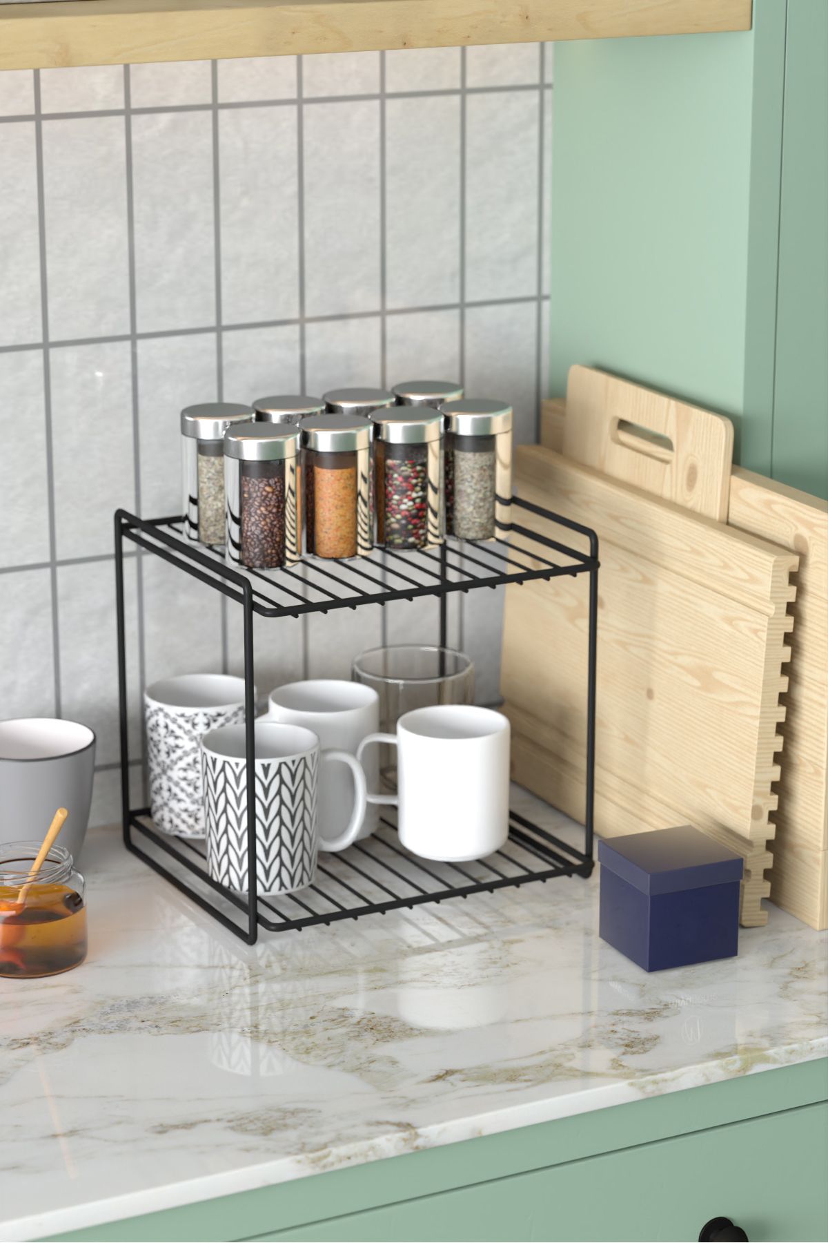 L'occi Concept Ludlow 2 Raflı Metal Mutfak Rafı Mutfak düzenleyici Banyo Organizer LU03-M