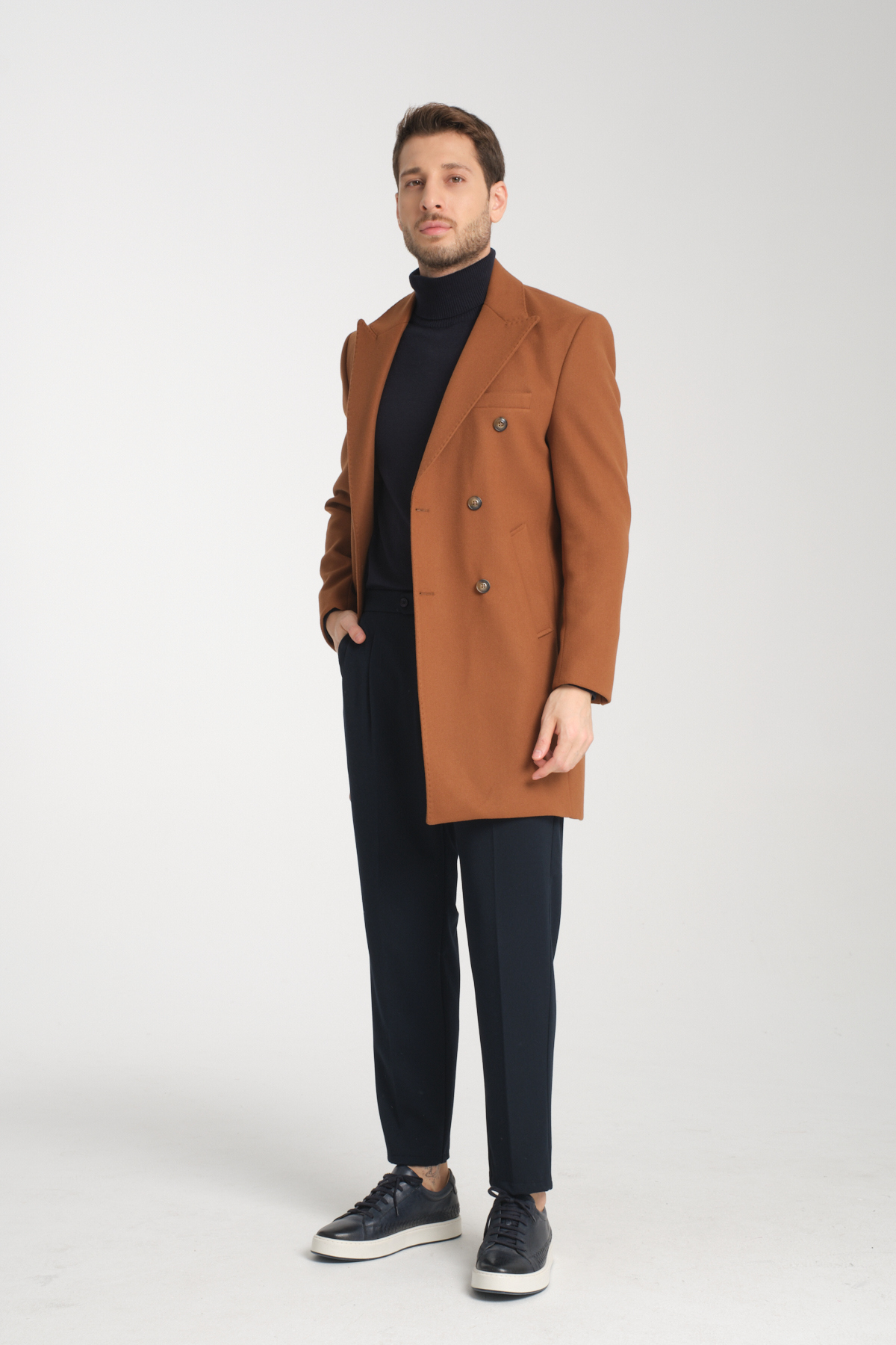 Frappoli  Standart Fit Erkek Kalın Kruvaze Kaban-palto - Görsel 5